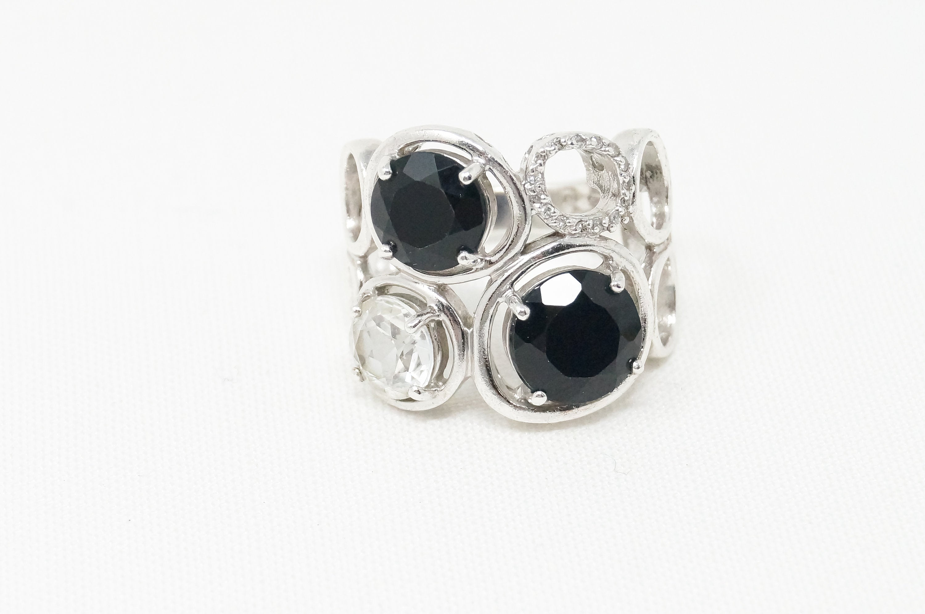 Vintage Art Deco Mid Century Style Black Onyx Cz Sterling Silver Ring - Size 6.5