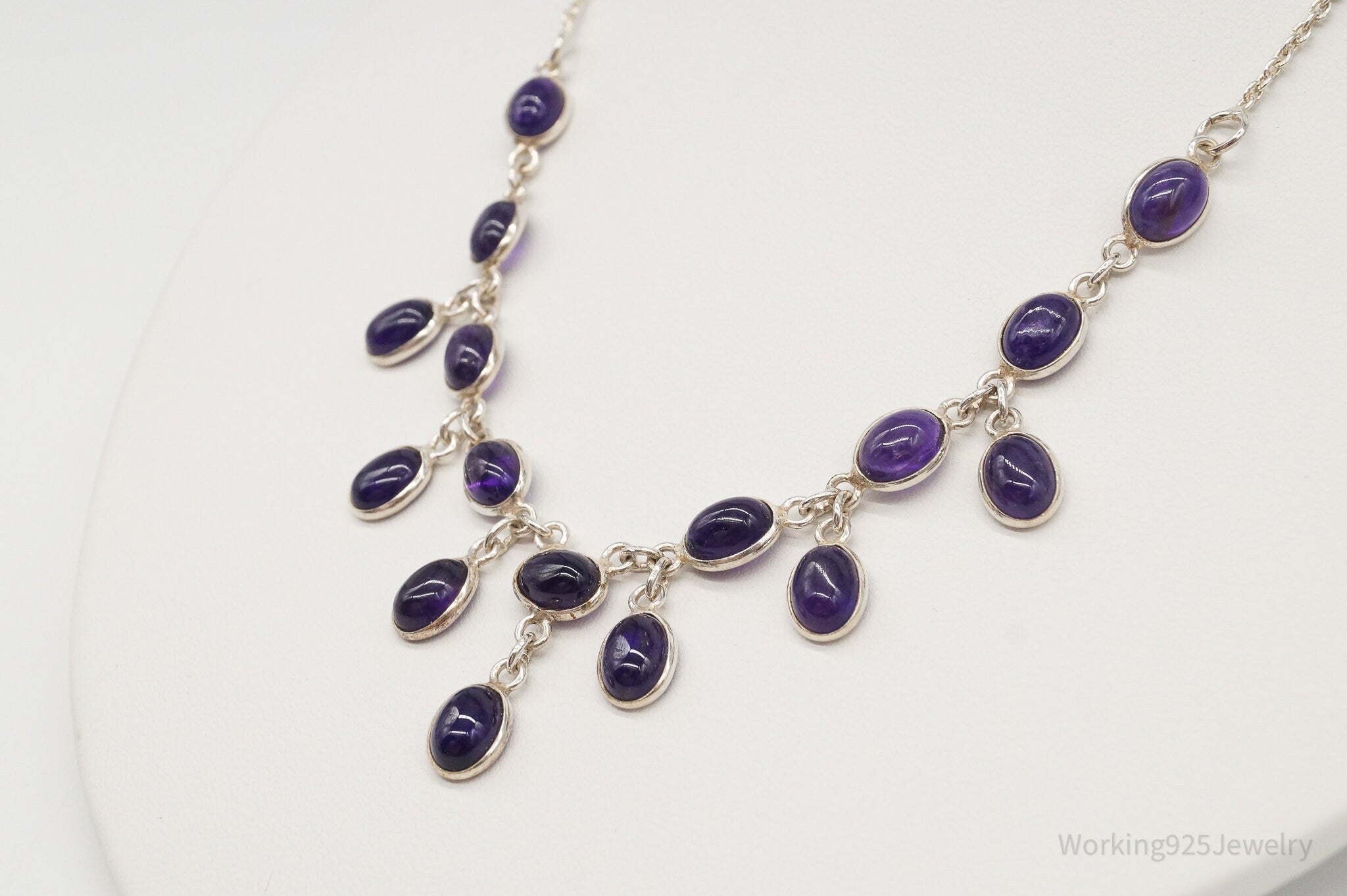 Vintage Amethyst Bib Modernist Sterling Silver Necklace