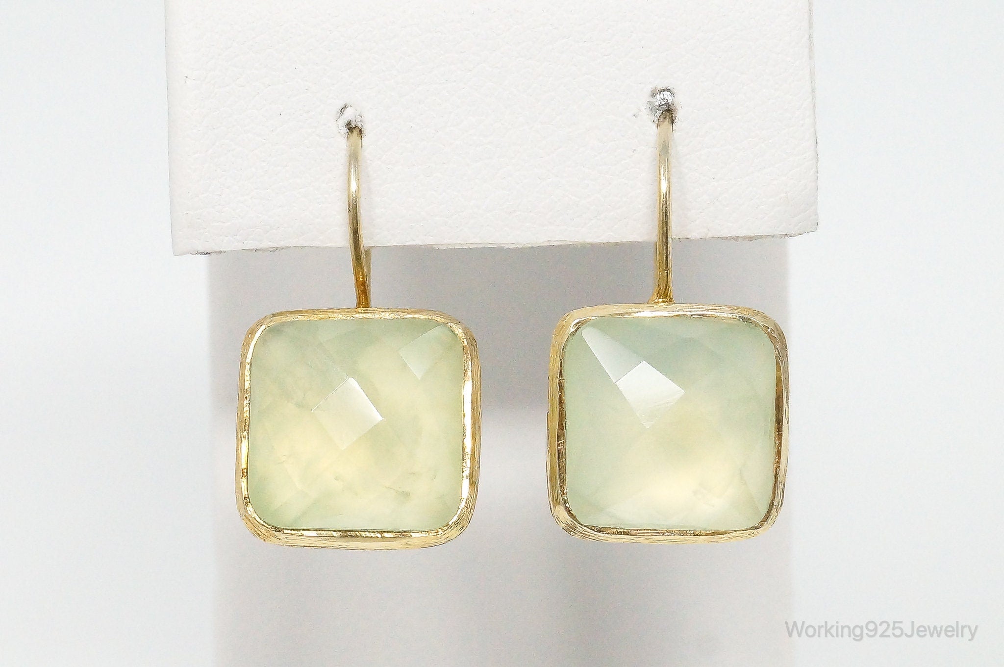 Vintage Green Prehnite Gold Vermeil Sterling Silver Earrings