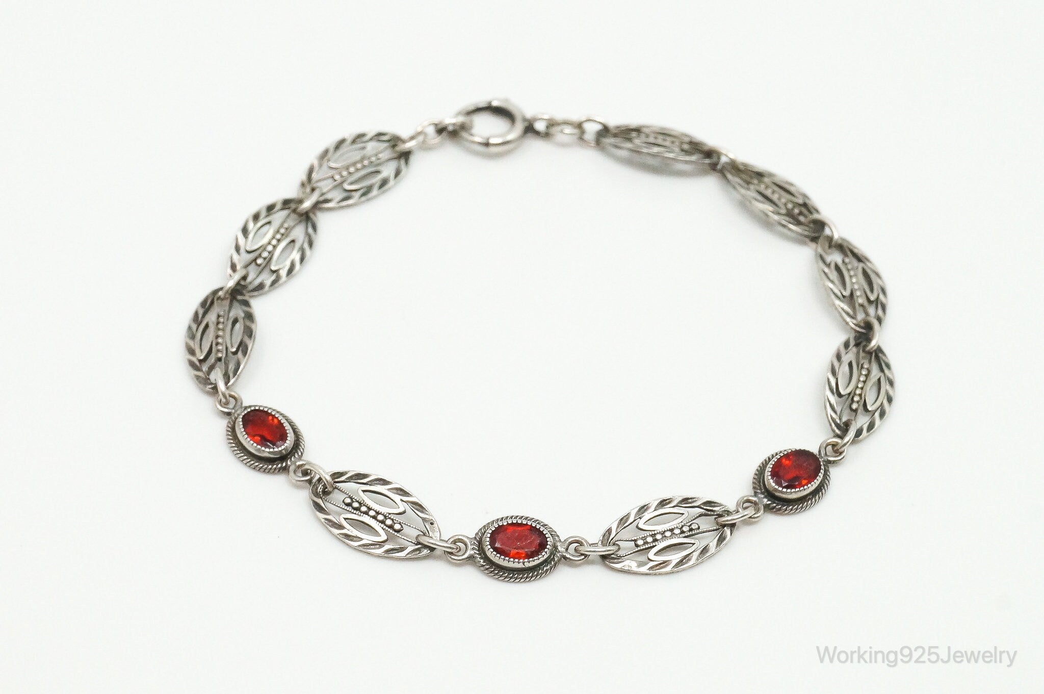 Antique Art Deco Garnet Sterling Silver Bracelet