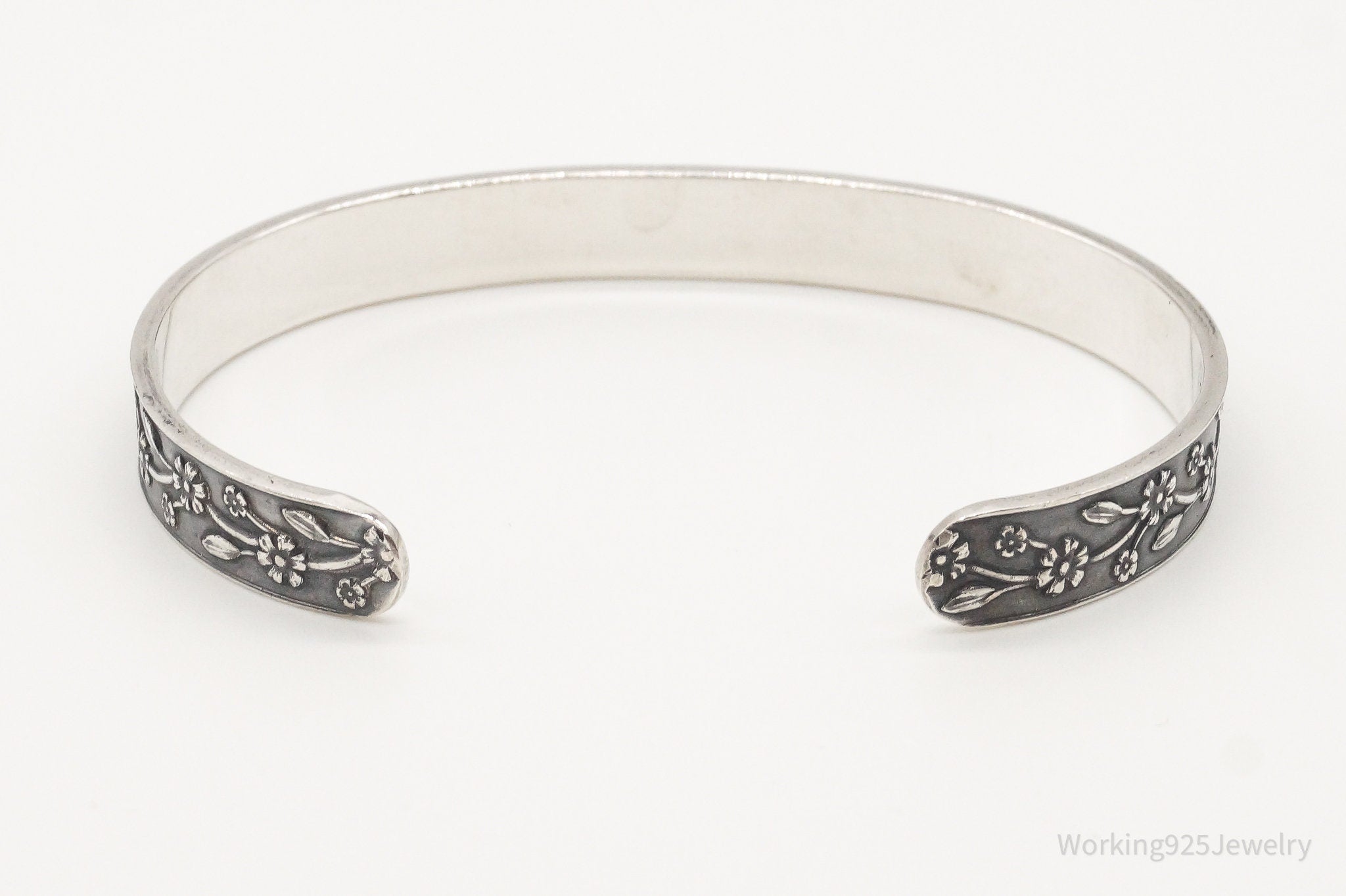 Antique Flowers On Vines Sterling Silver Cuff Bracelet