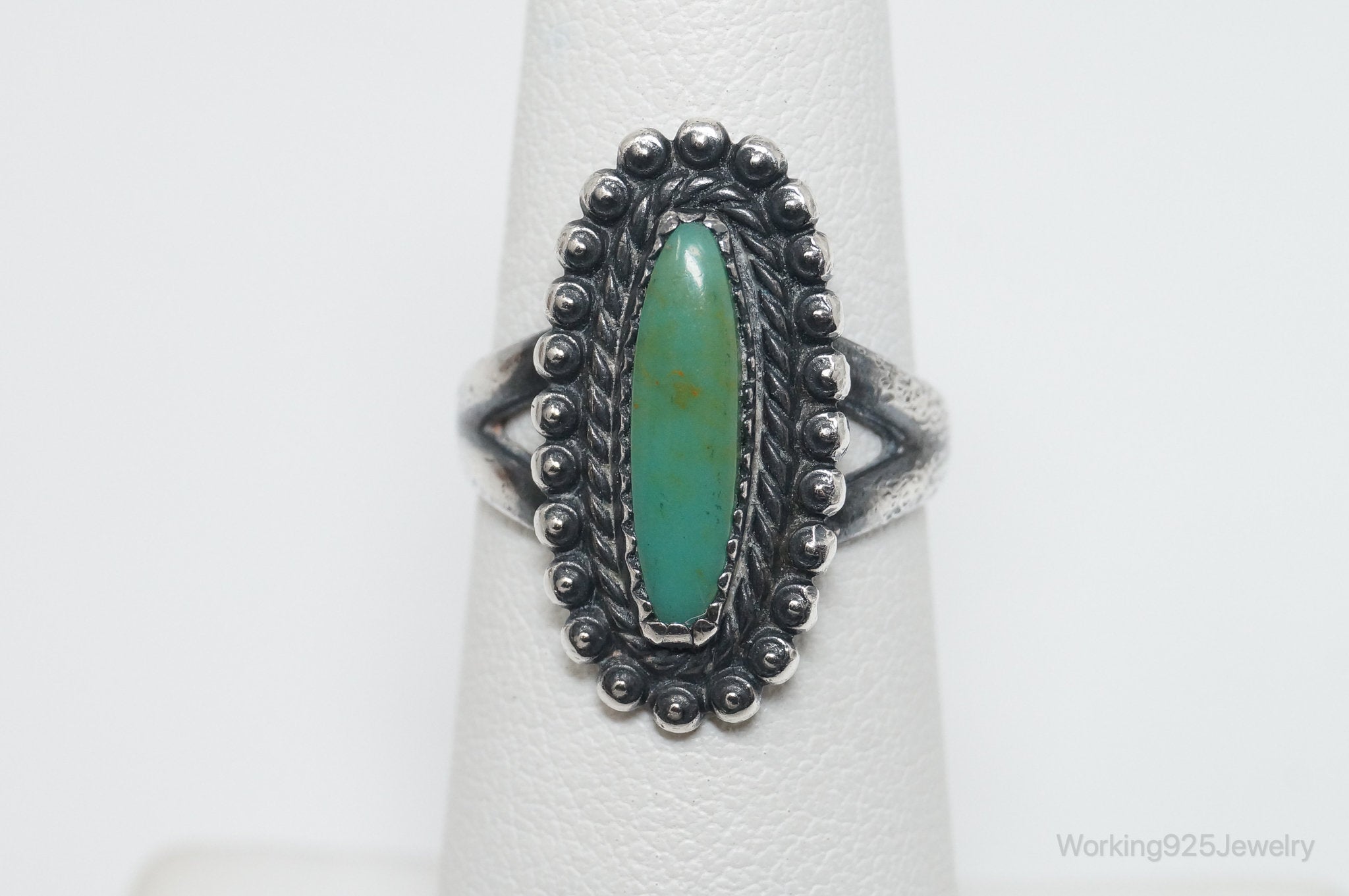 Vintage Designer Bell Trading Post Turquoise Sterling Silver Ring - Size 5.25