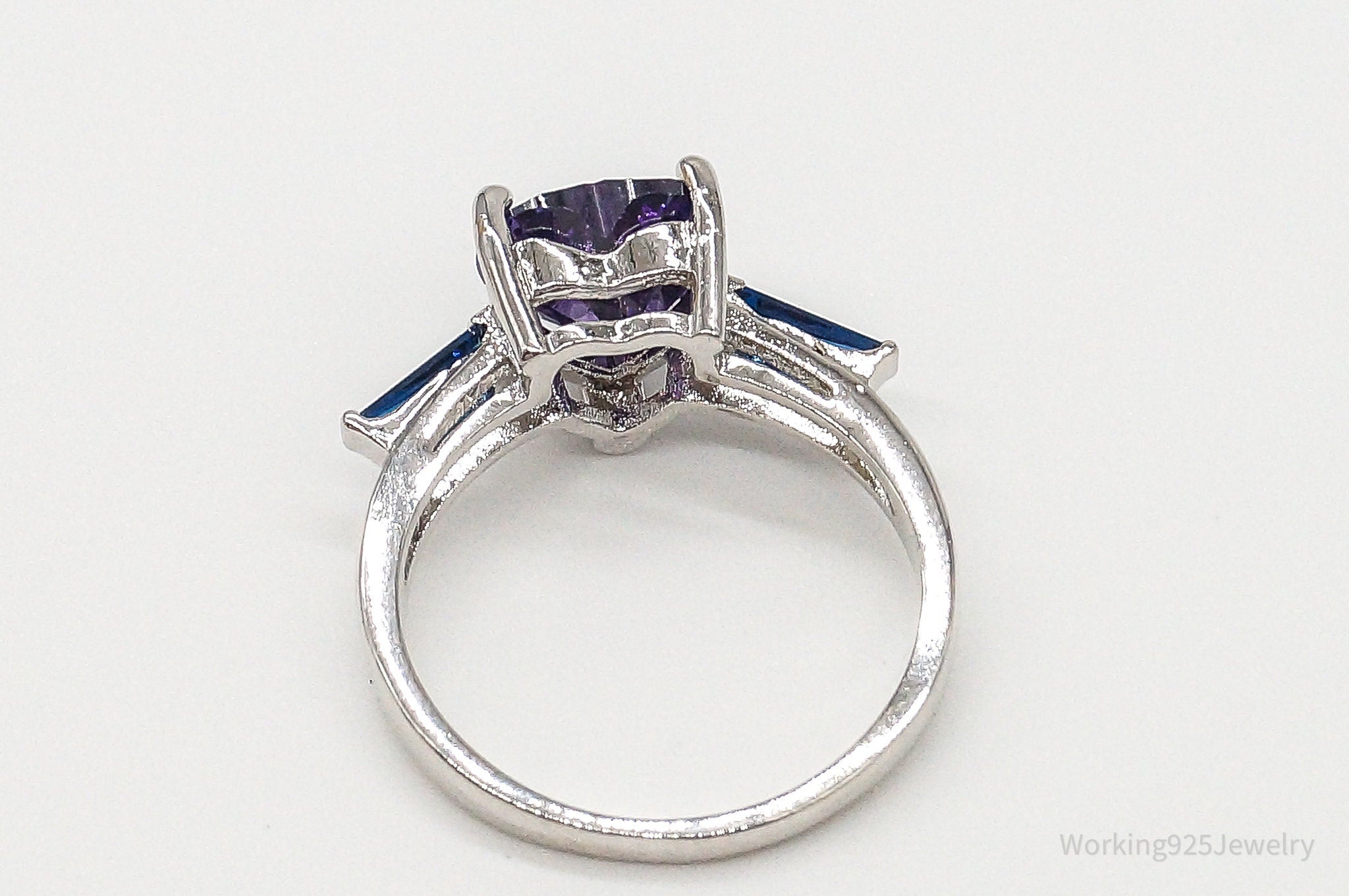 Amethyst Heart Lab Sapphire Sterling Silver Ring - Size 9.75