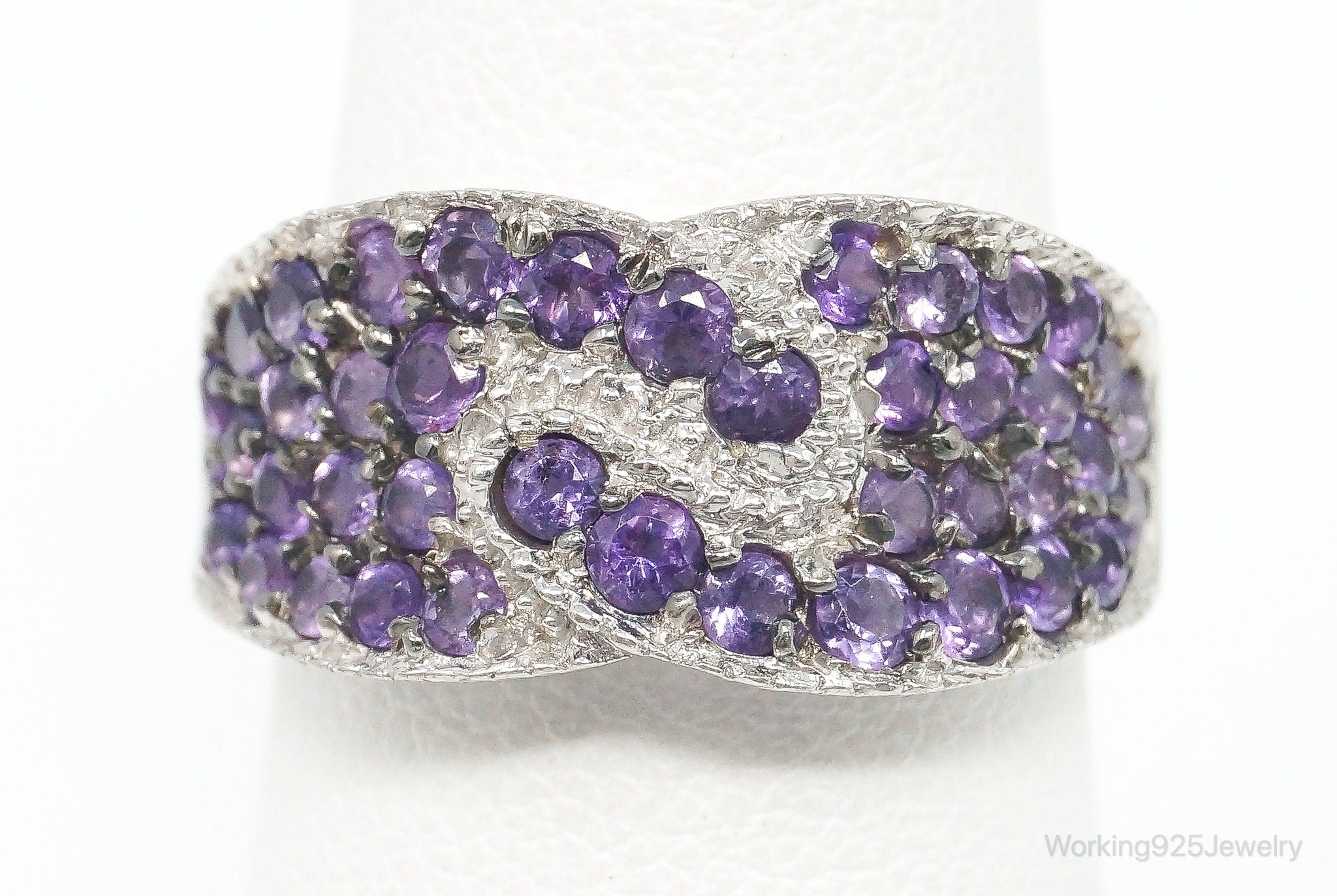 Vintage Art Deco Amethyst Sterling Silver Ring - Size 6