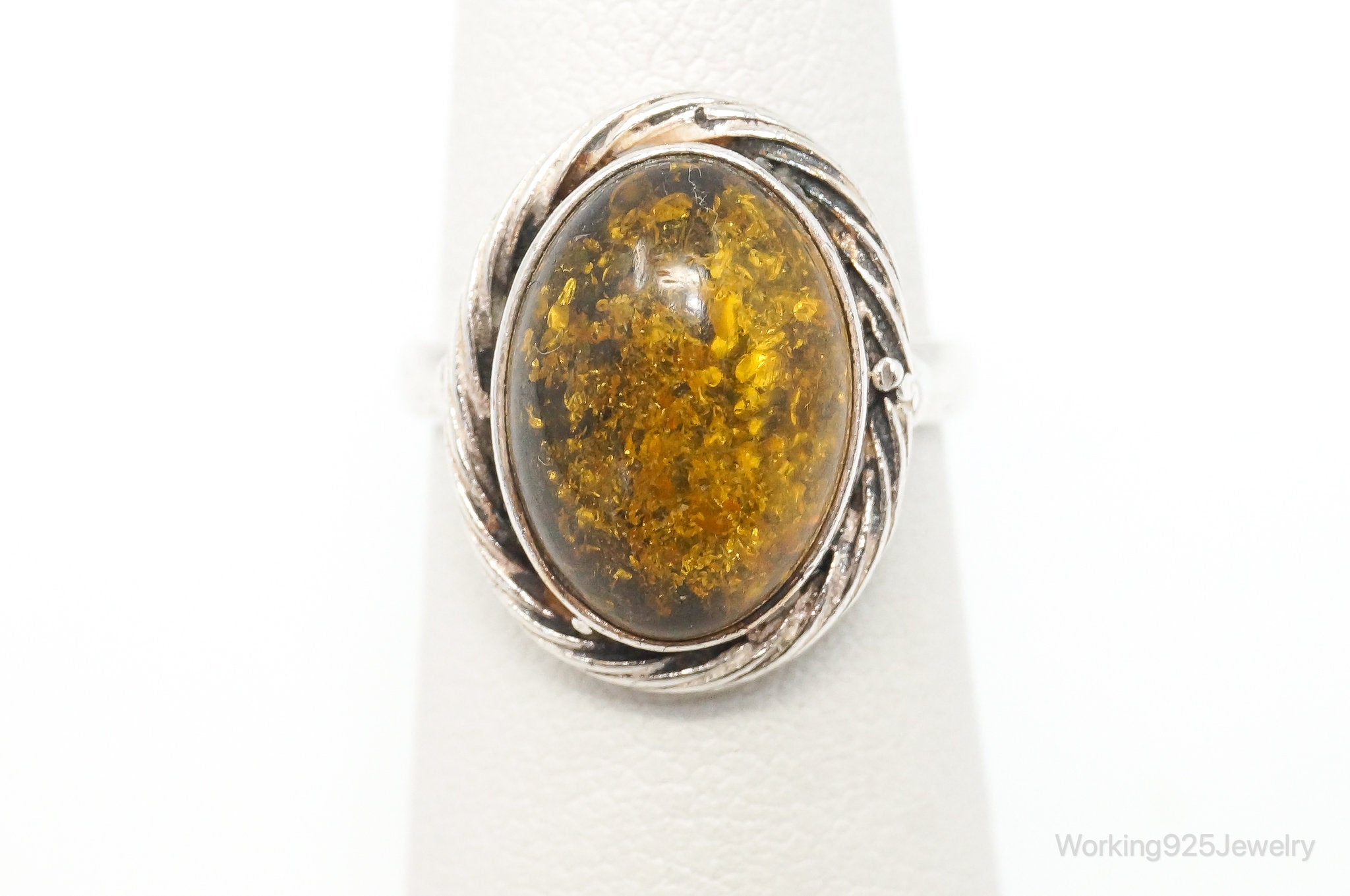 Vintage Amber Modern Sterling Silver Ring - Size 5