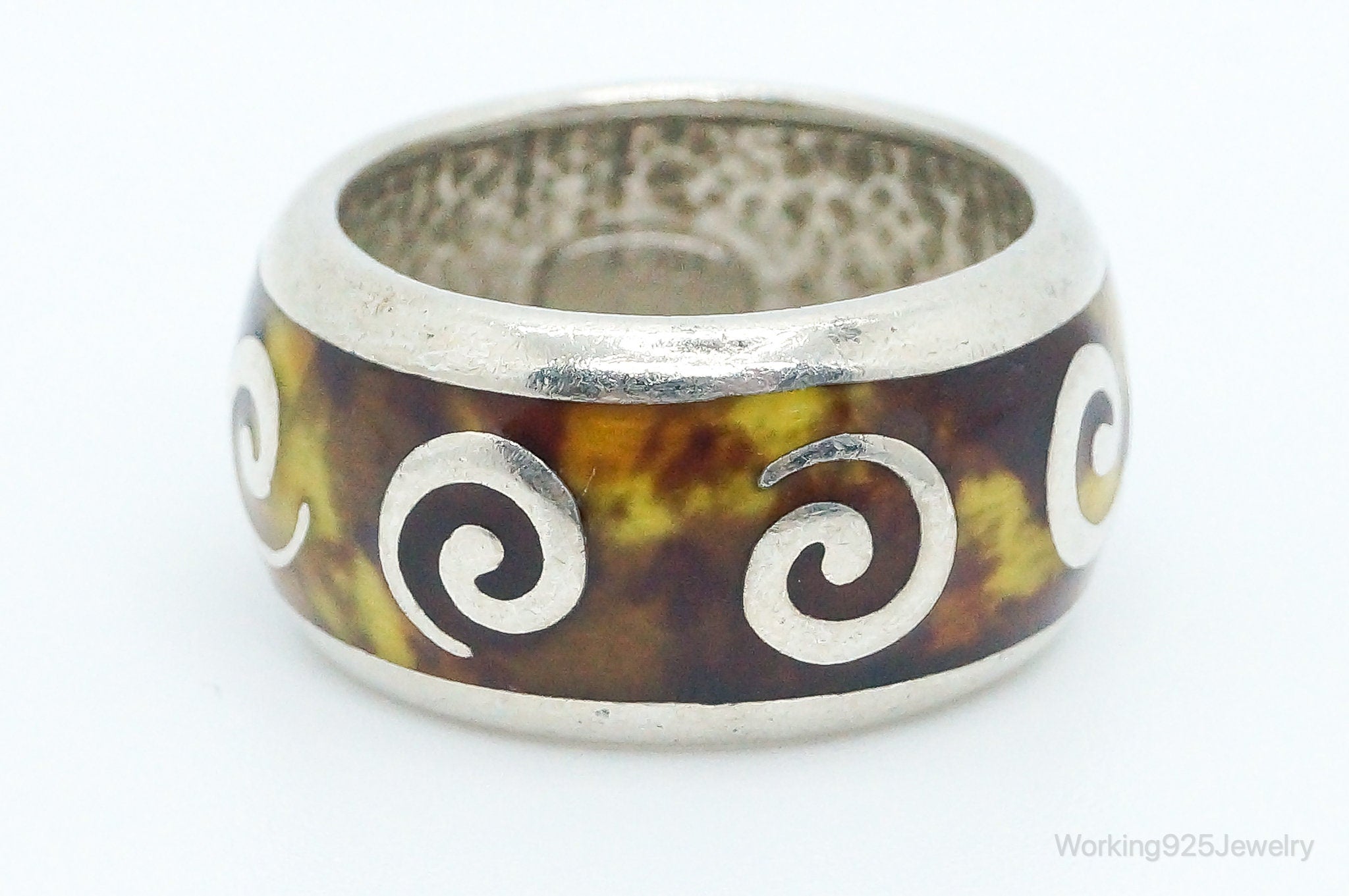 Italian Enamel Swirl Sterling Ring - Size 7.25