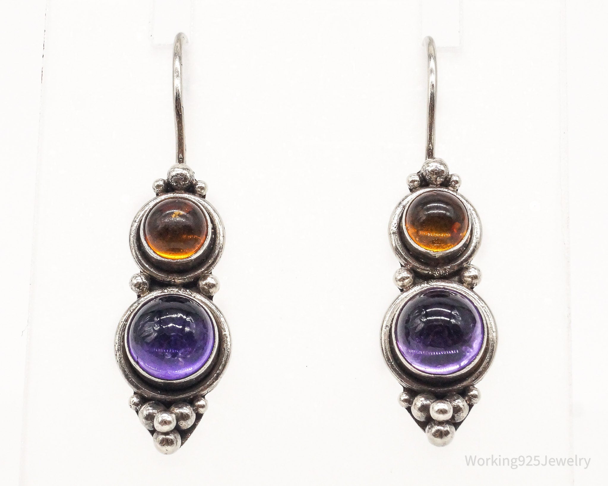 Vintage Amethyst Amber Sterling Silver Earrings