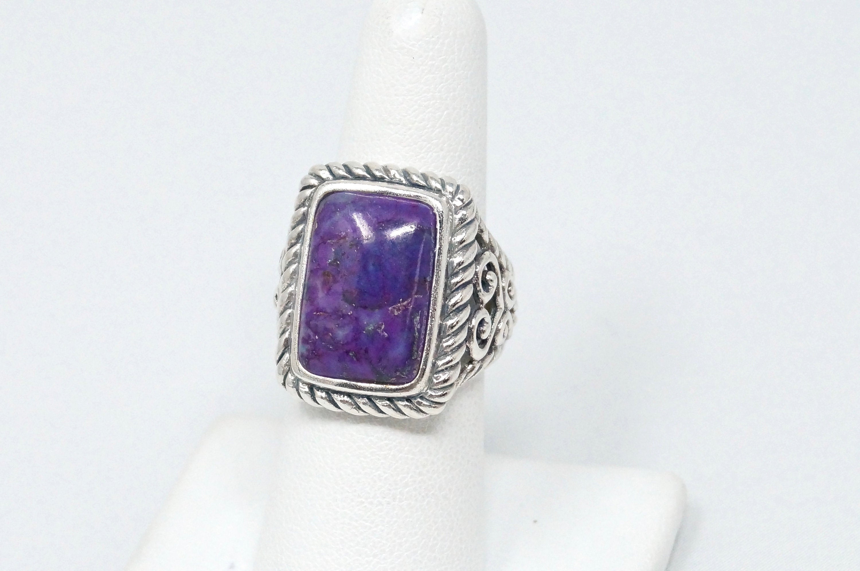 Designer NK Purple Mojave Turquoise Cable Design Statement Ring Sterling Sz 6.5