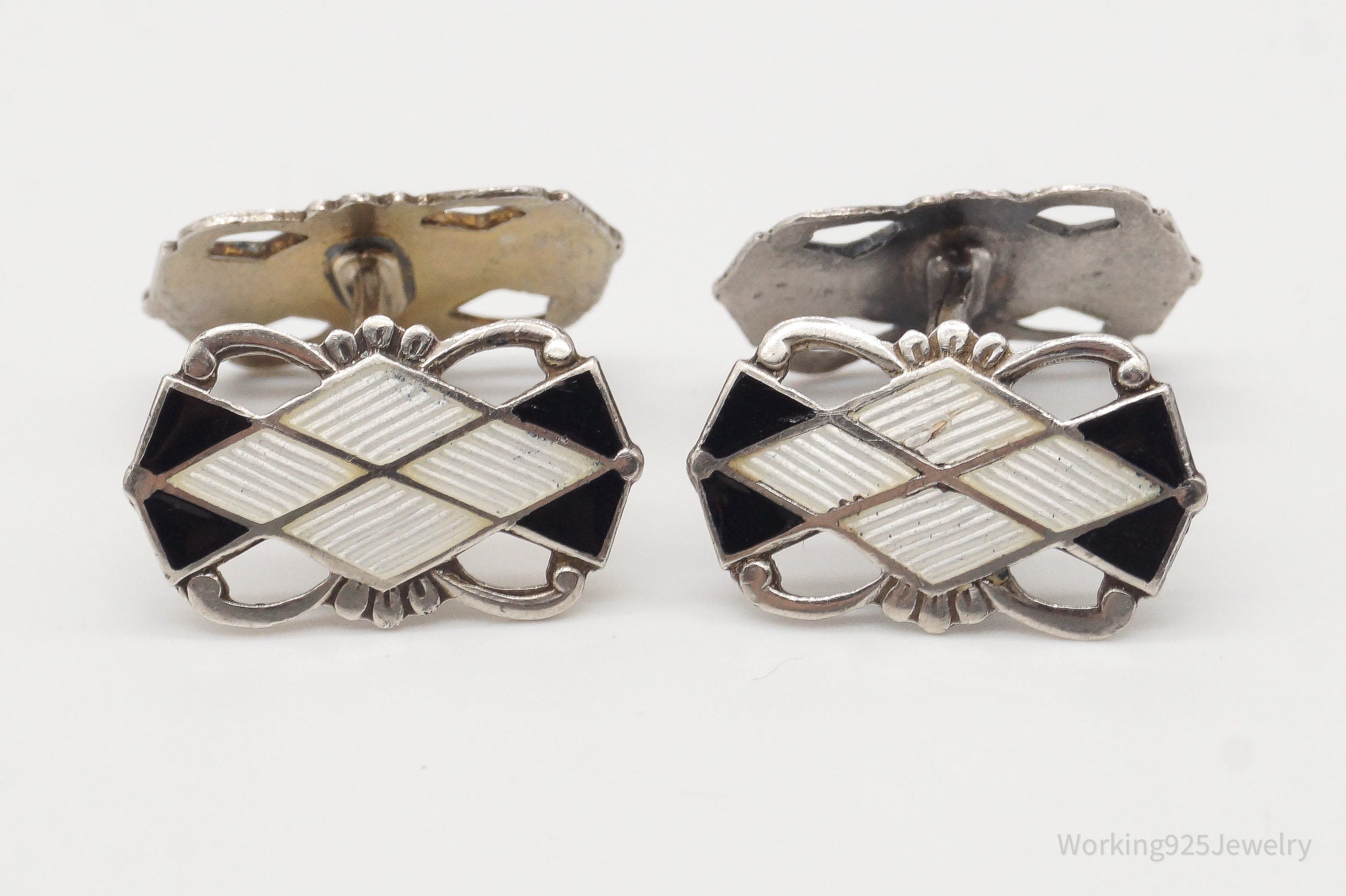 Vintage Aksel Holmsen Norne Enamel Sterling Silver Cufflinks