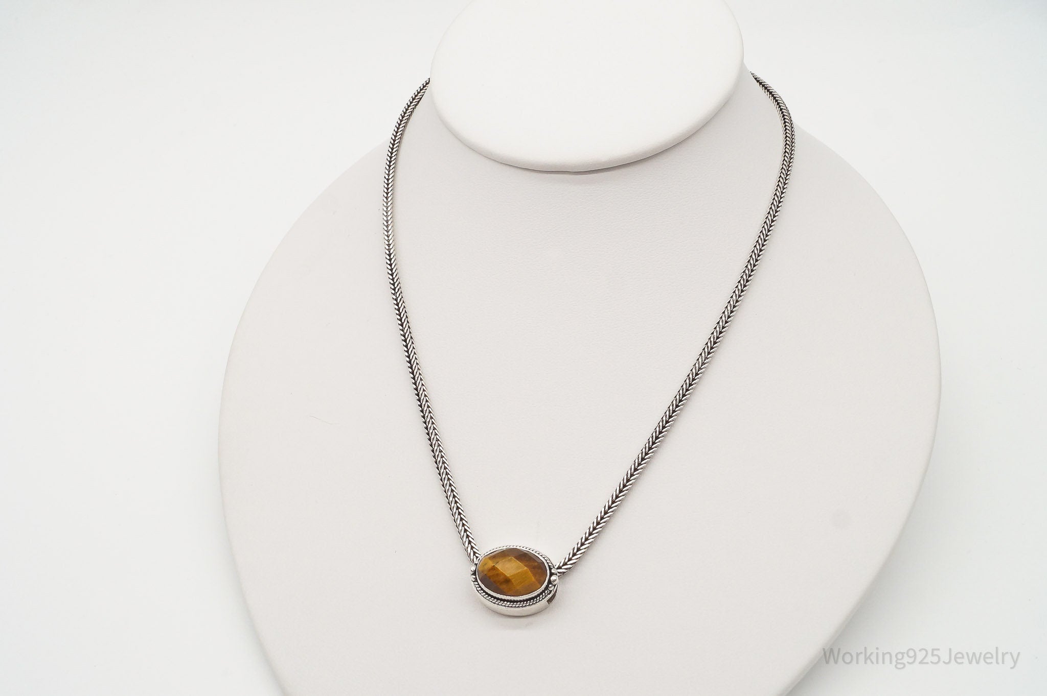 Vintage Designer Lori Bonn Tigers Eye Sterling Silver Necklace