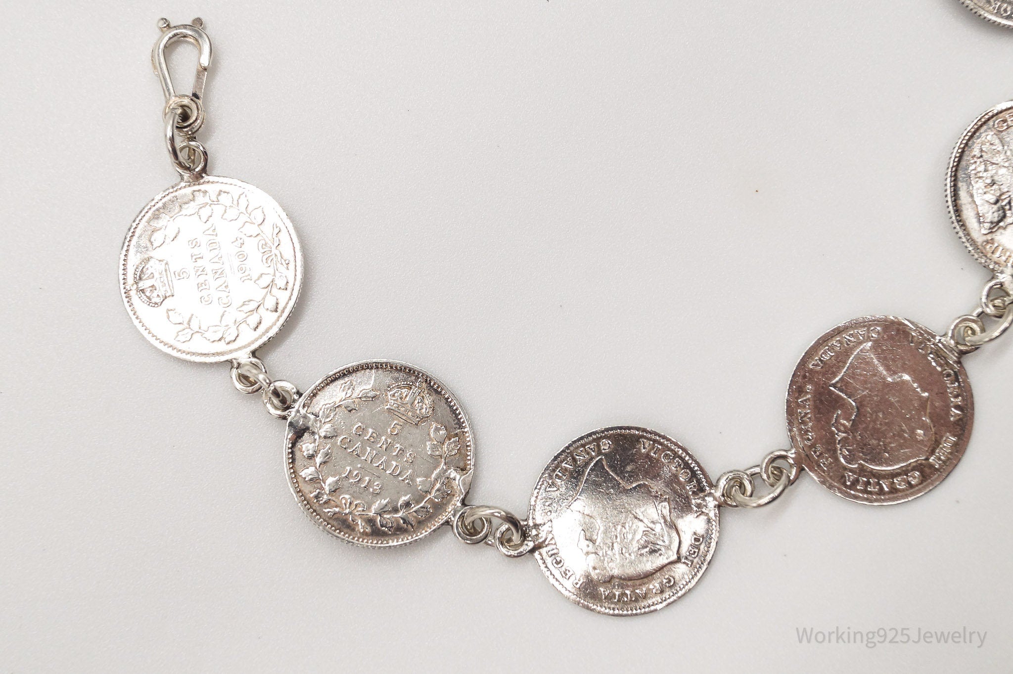 Antique Canadian Coins Sterling Silver Bracelet