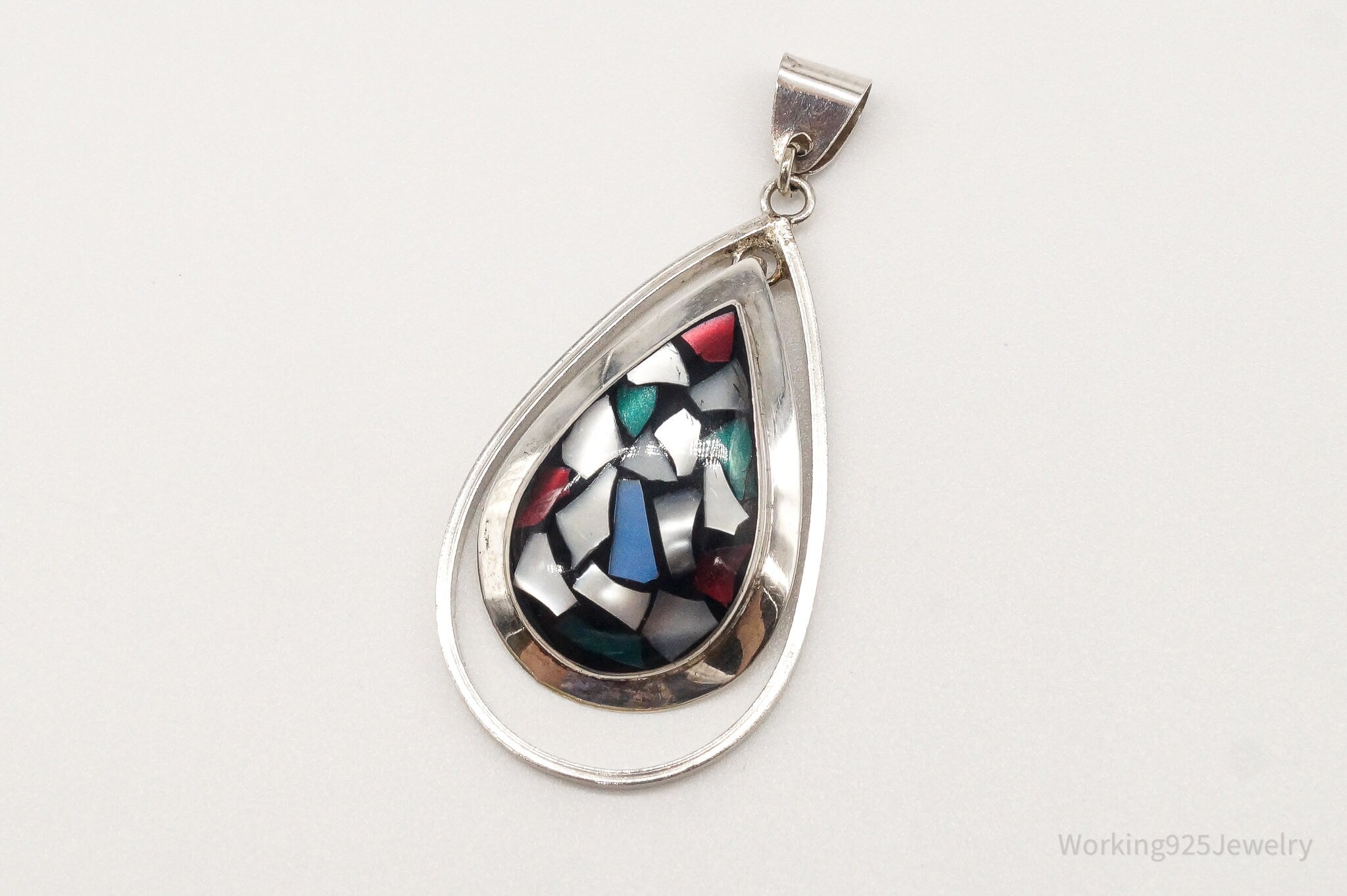 Vintage Israel Paua Abalone Shell Sterling Silver Pendant