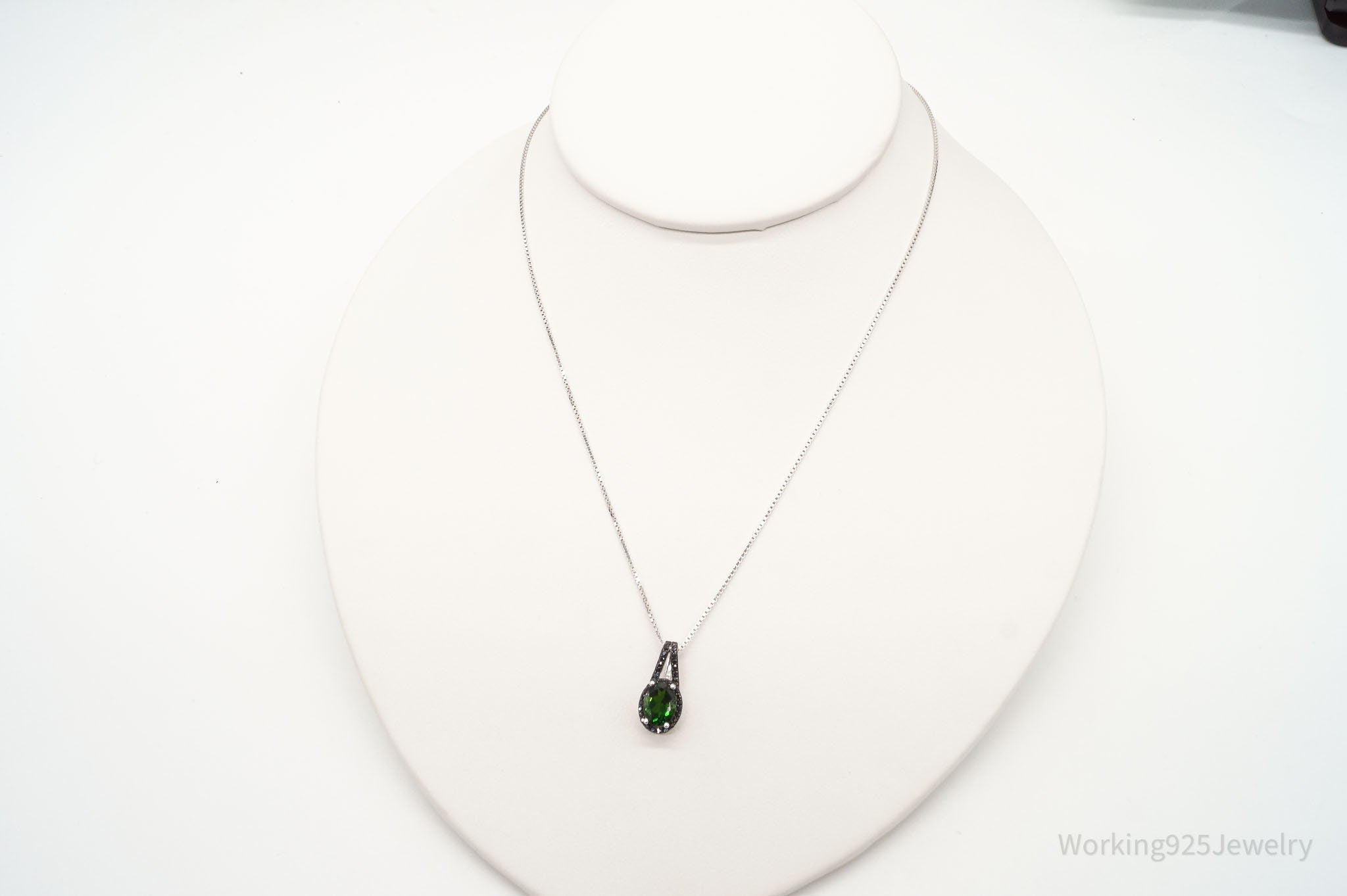 Vintage Designer JZ Emerald Black Spinel Sterling Silver Necklace