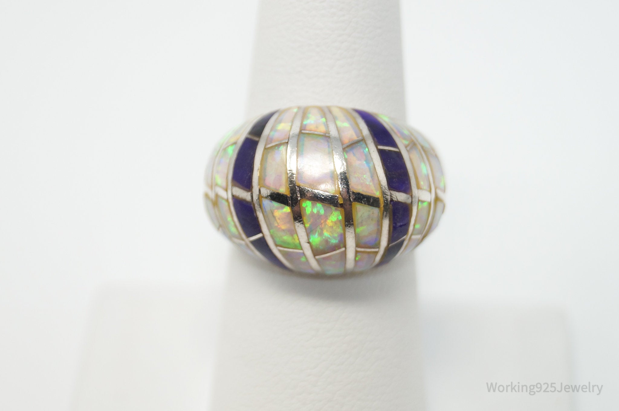 Vintage Art Deco Amethyst Opal Sterling Silver Statement Ring - Size 7.25