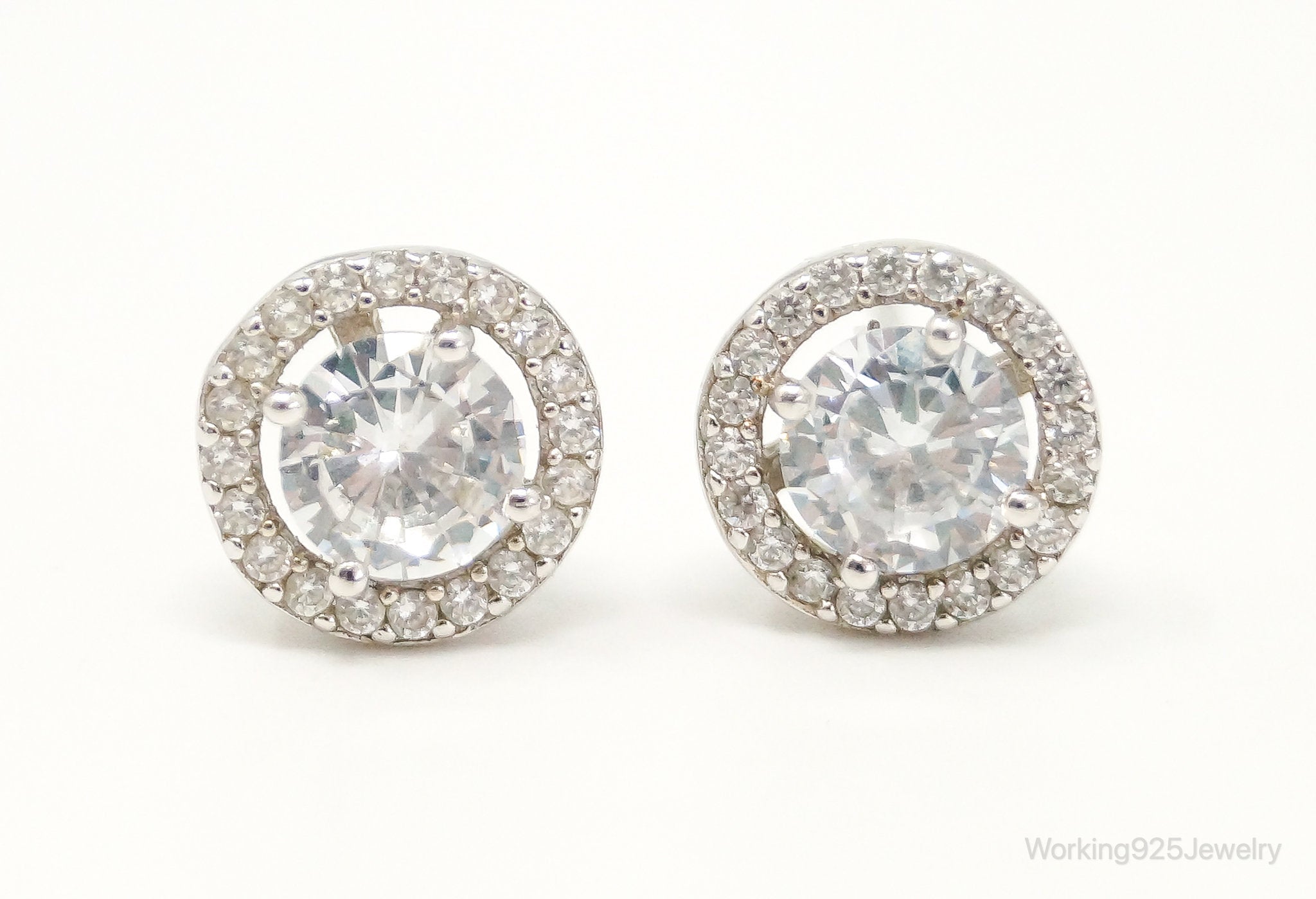 Large Cubic Zirconia Sterling Silver Stud Post Earrings