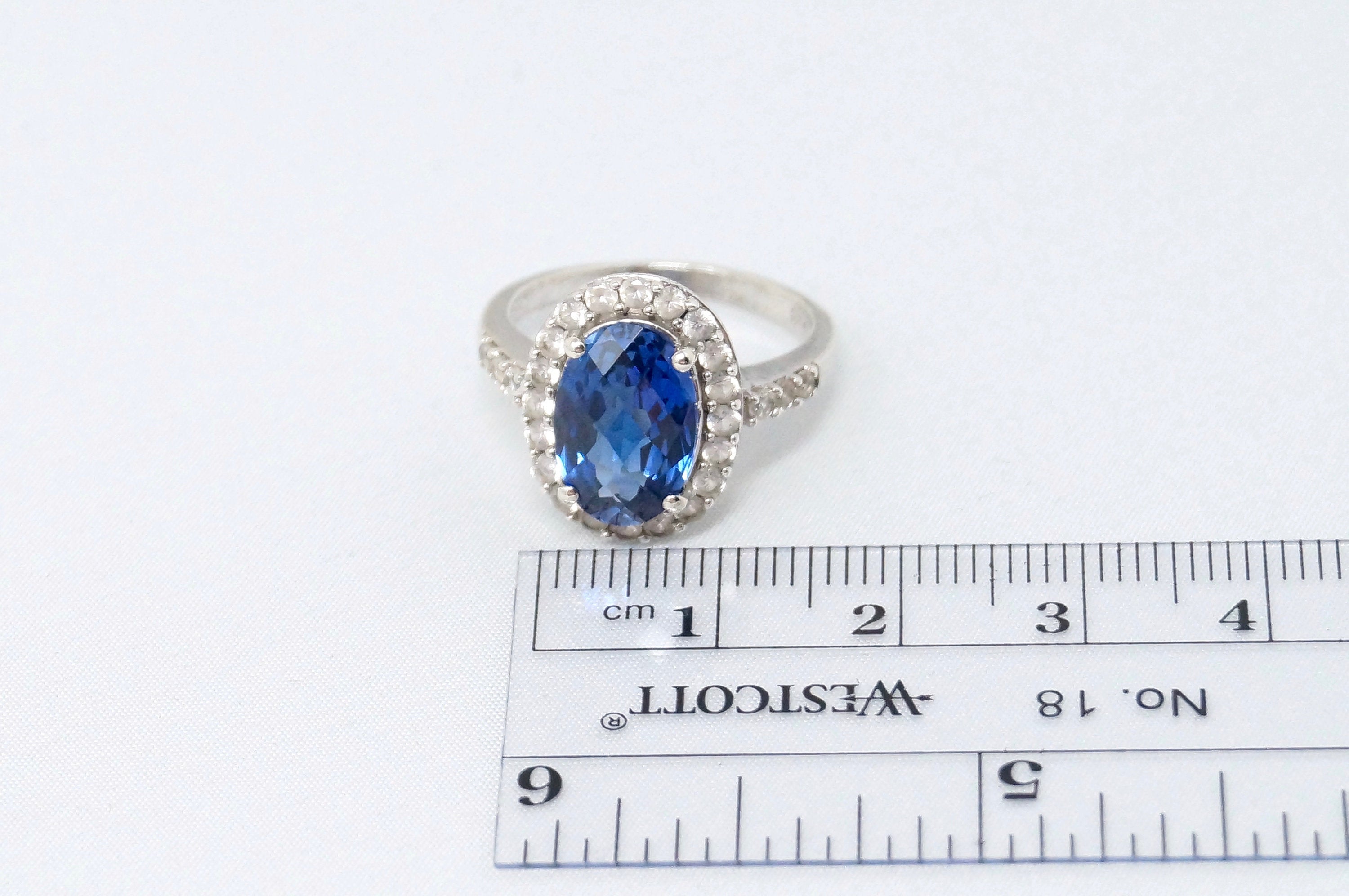 Vintage Art Deco Mid Century Twenties Style Sapphire CZ Sterling Ring - Size 6.5