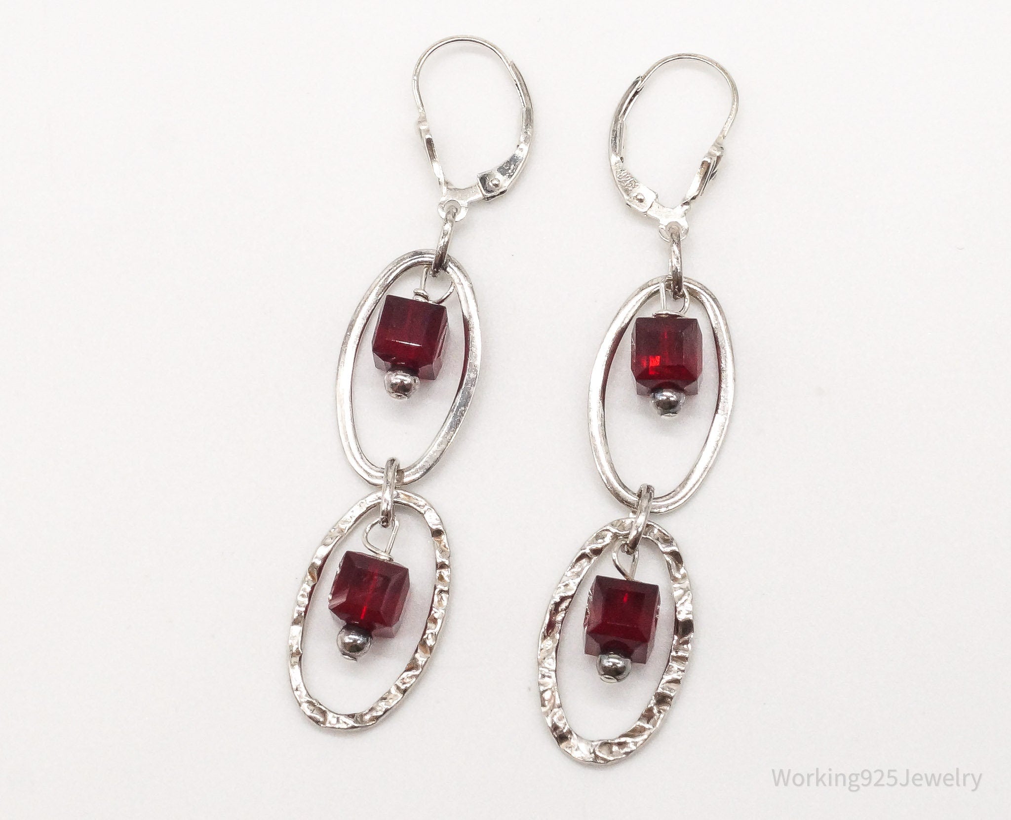 Vintage Garnet Sterling Silver Earrings