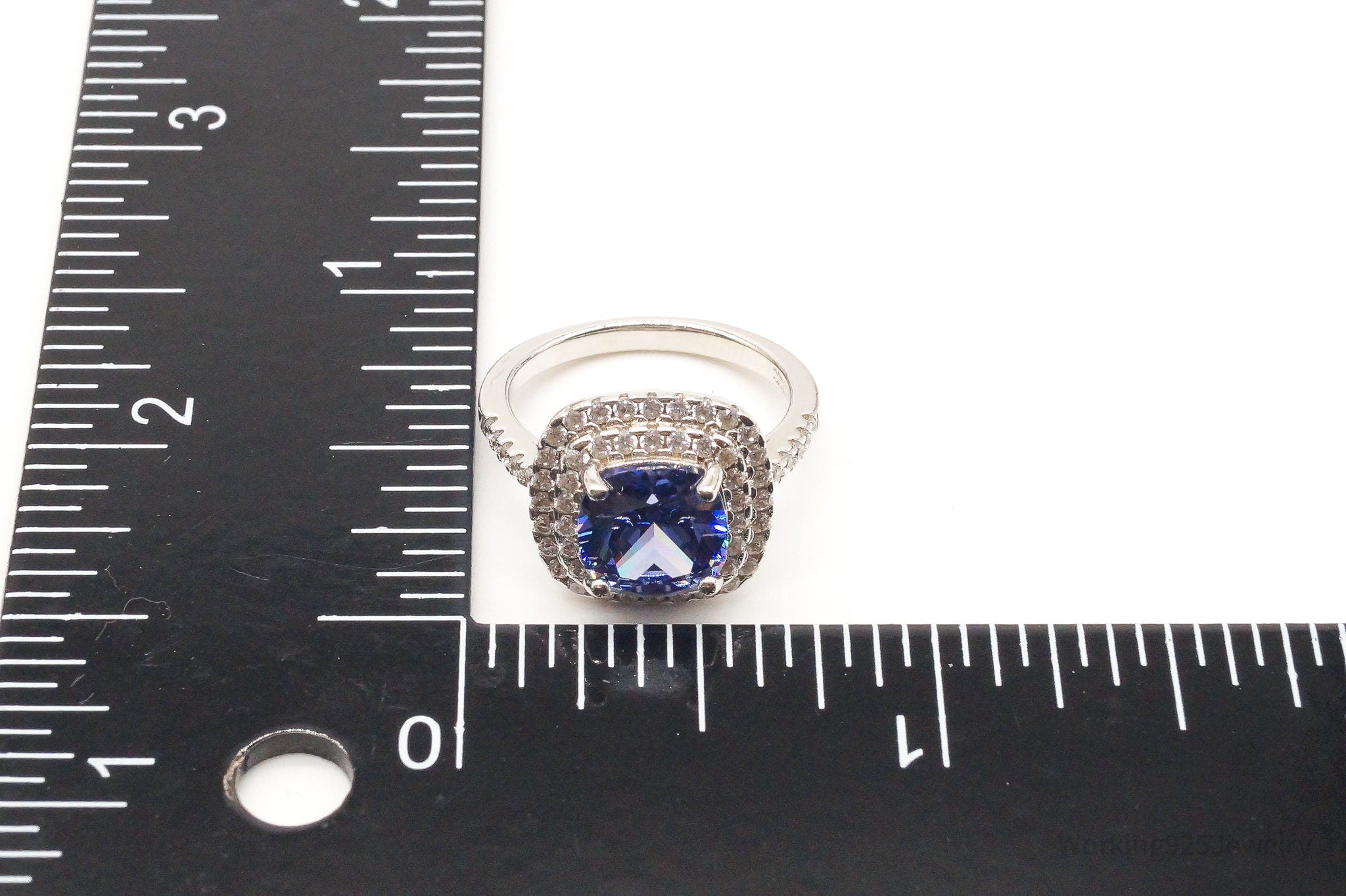 Blue & White Cubic Zirconia Sterling Silver Ring - Size 5