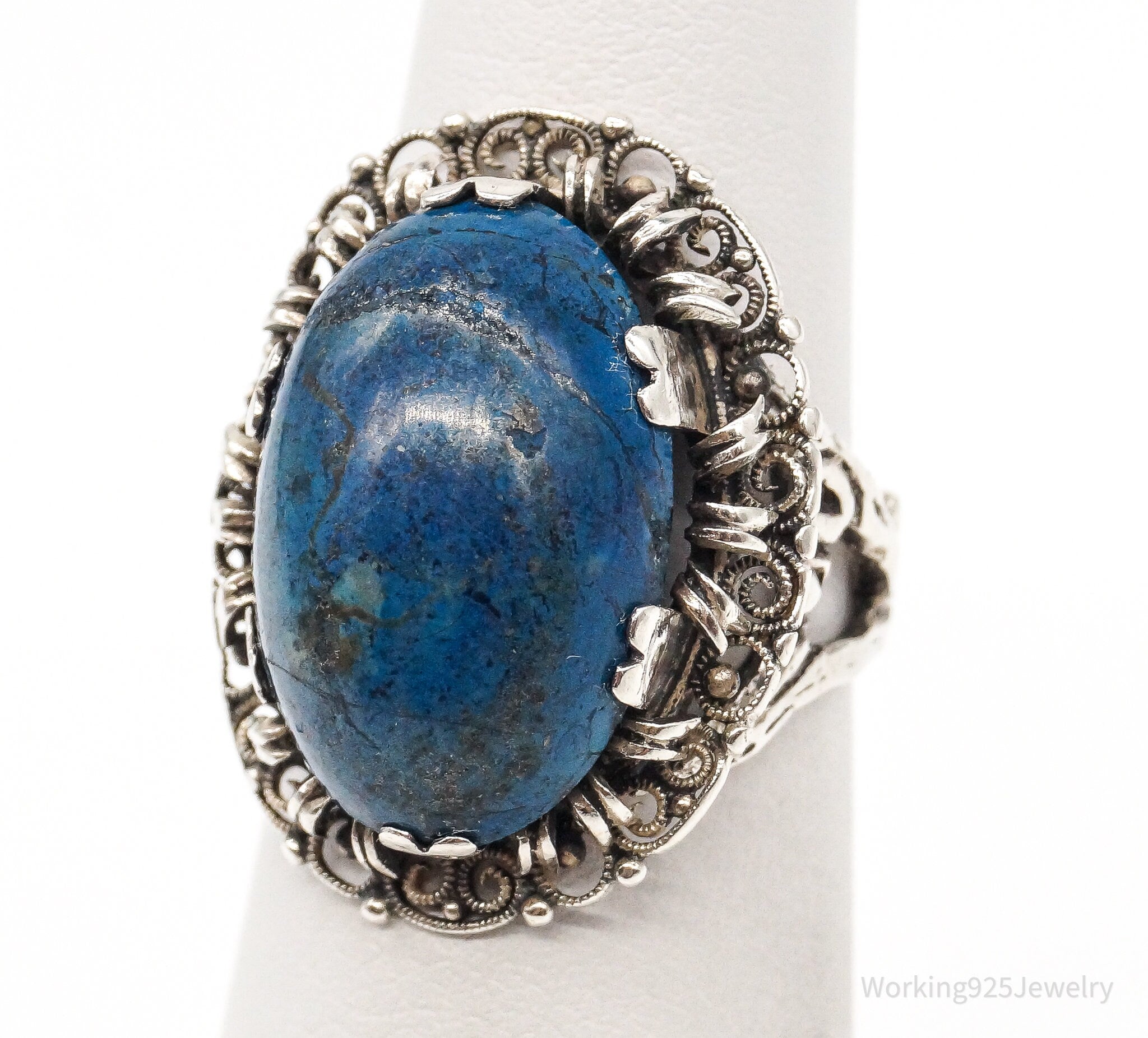 Antique Deep Blue Gemstone Sterling Silver Ring Size 4.75