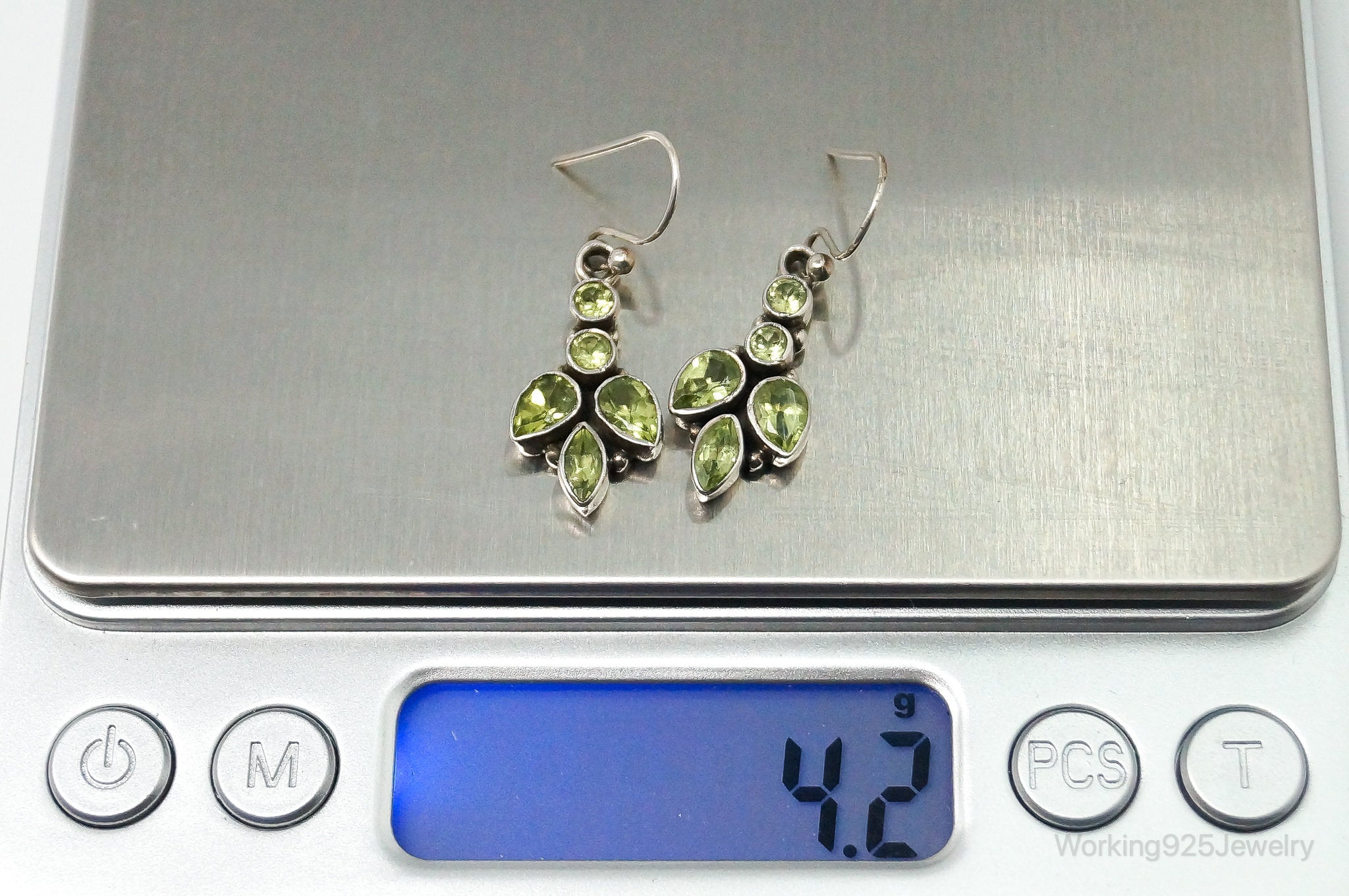 Vintage India Designer Peridot Sterling Silver Earrings