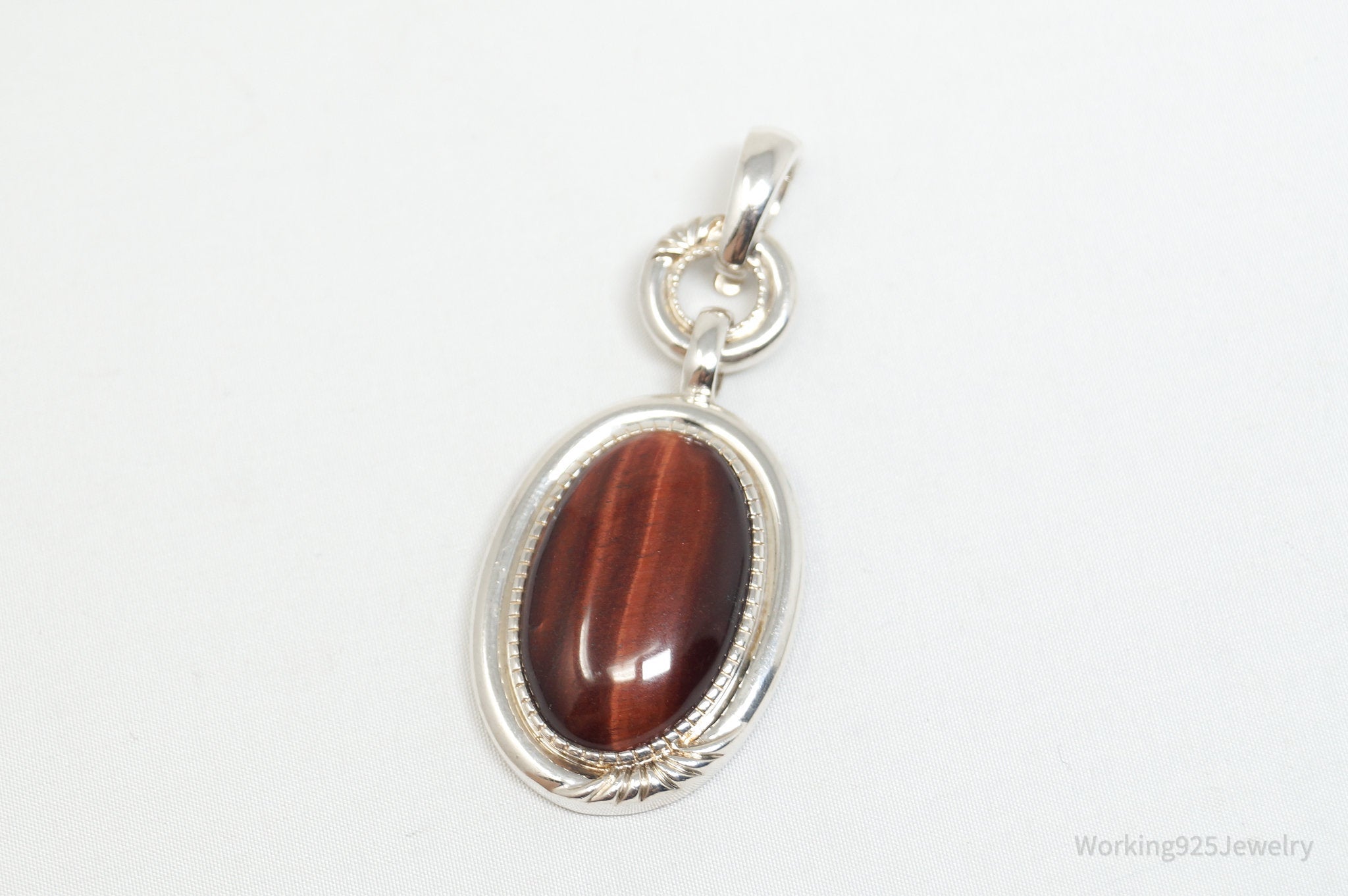 Vintage Designer Whitney Kelly Red Tigers Eye Sterling Silver Necklace Pendant