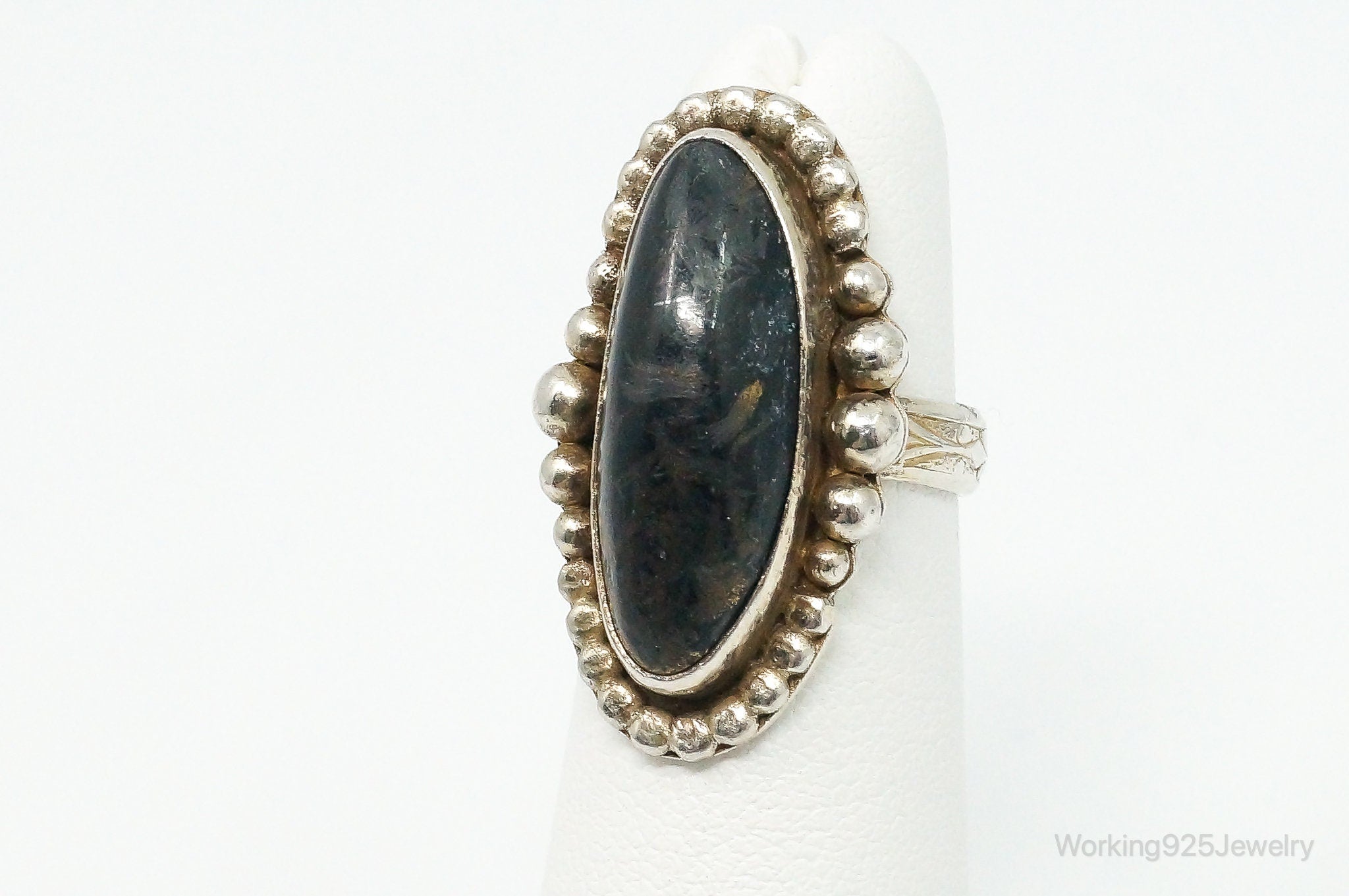 Native American Black Apache Gold Stone FERG Sterling Silver Ring Size 3.25