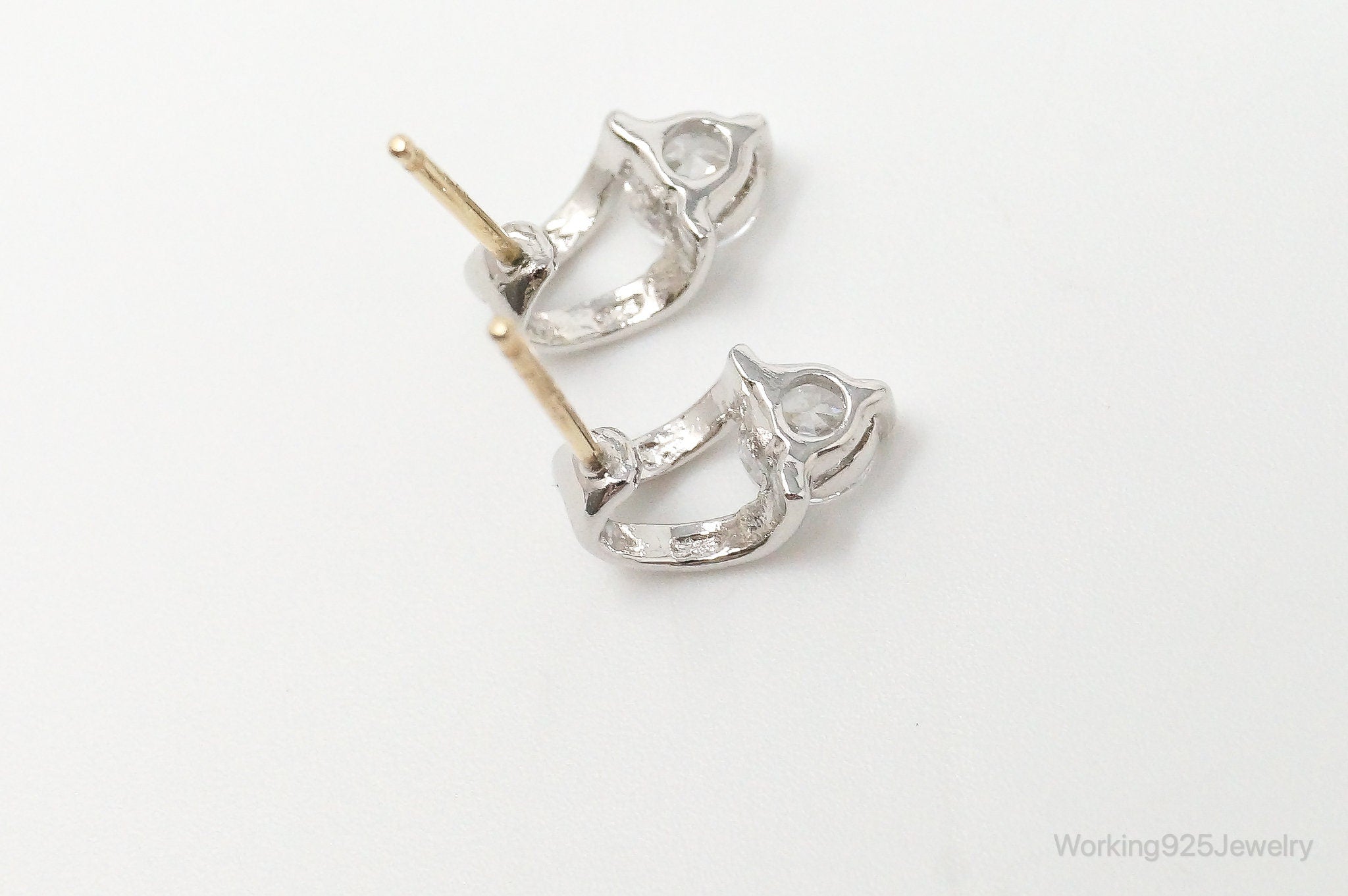 Cubic Zirconia 14K Gold Post Sterling Silver Earrings