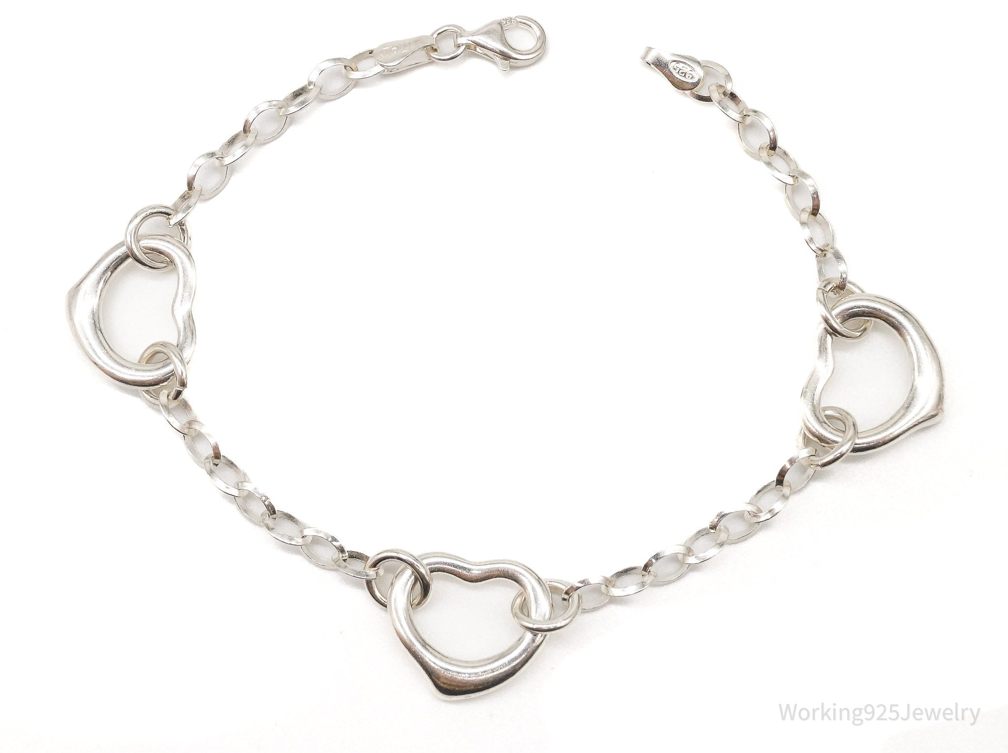 Vintage Italian Hearts Chain Link Sterling Silver Bracelet