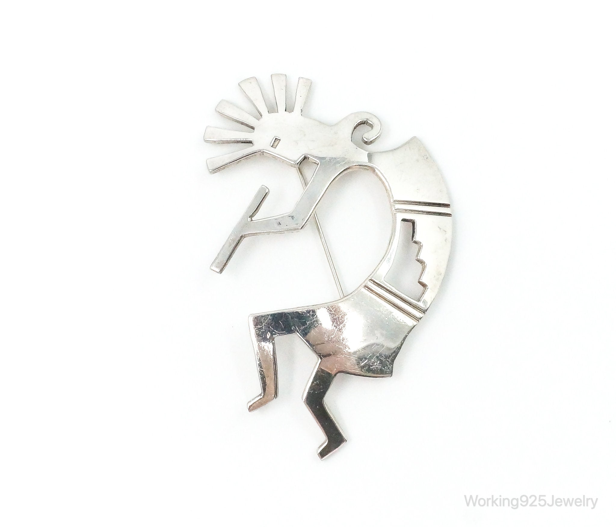 Large Vintage Native American Dancing Kokopelli Sterling Silver Brooch Pin