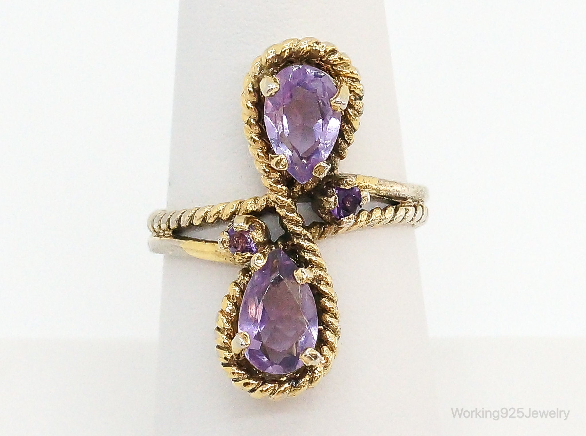 Vintage Amethyst Gold Vermeil Sterling Silver Ring - Size 6.75