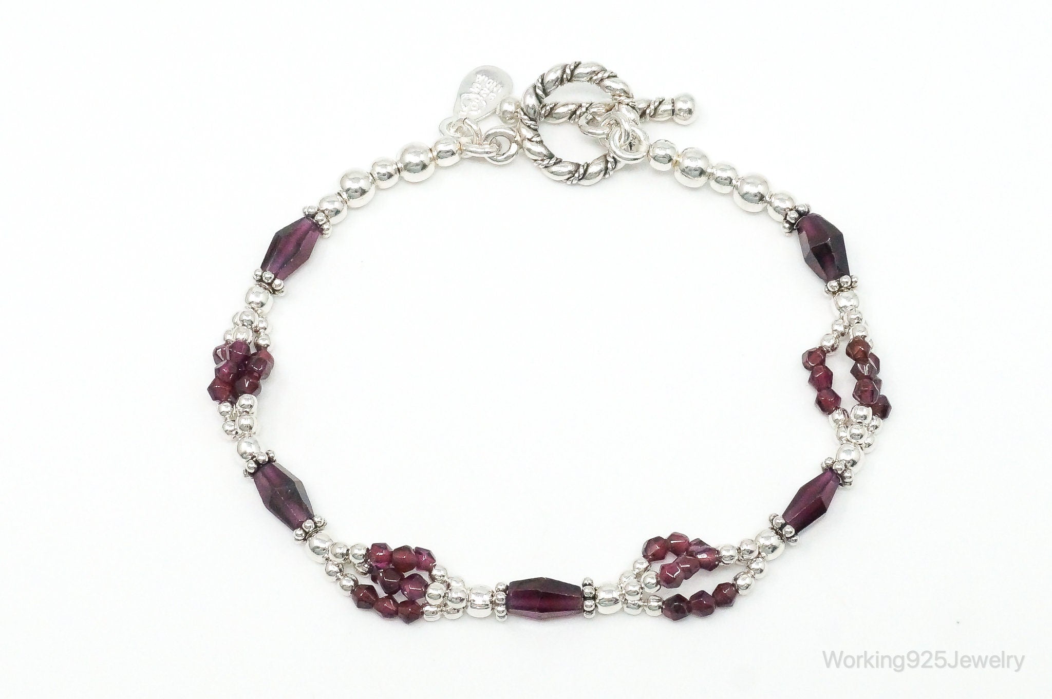 Designer DOUG PAULUS Rhodolite Garnet Sterling Silver Bead Toggle Bracelet