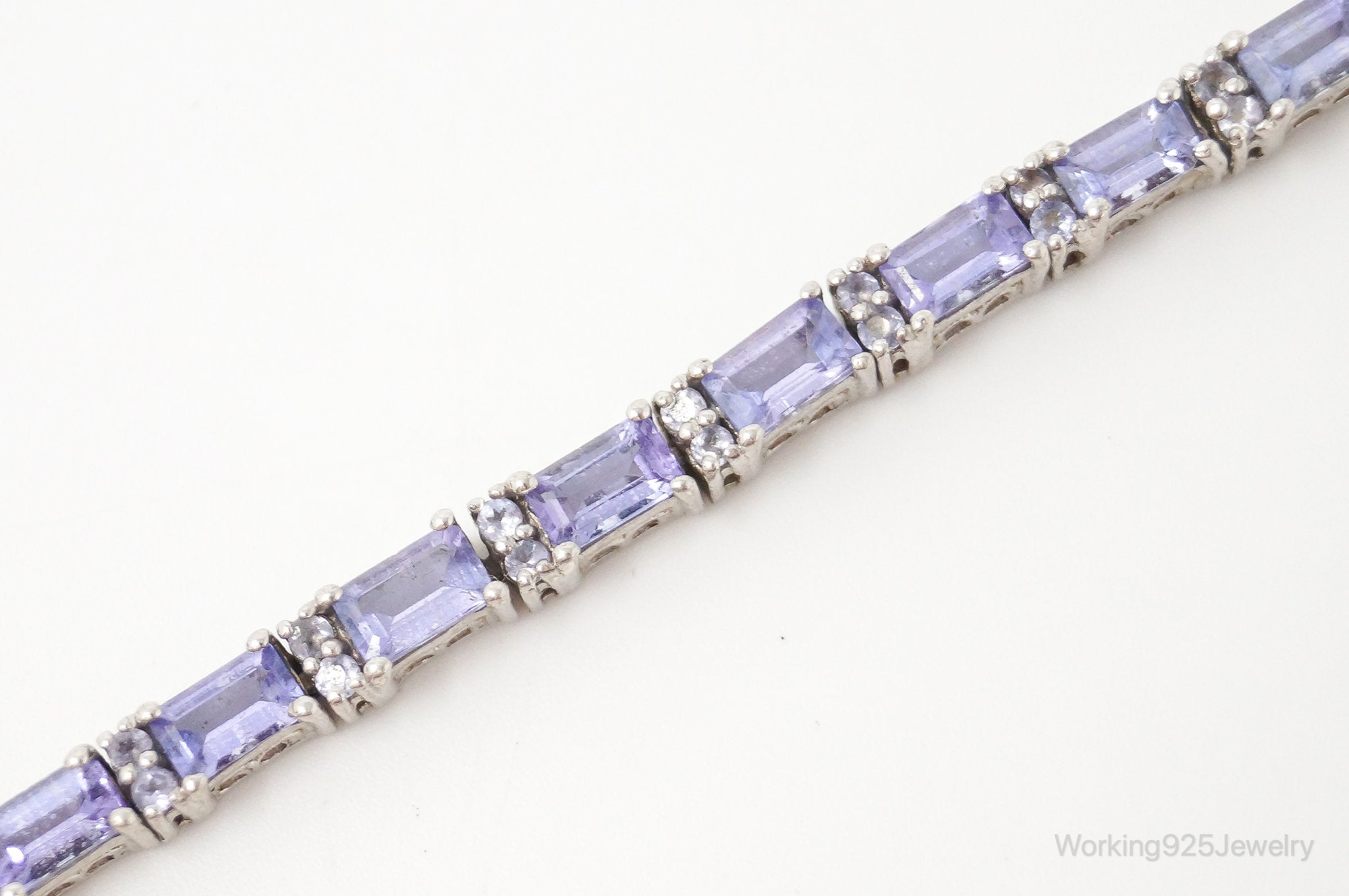 Vintage Art Deco Amethyst Cubic Zirconia Sterling Silver Tennis Bracelet