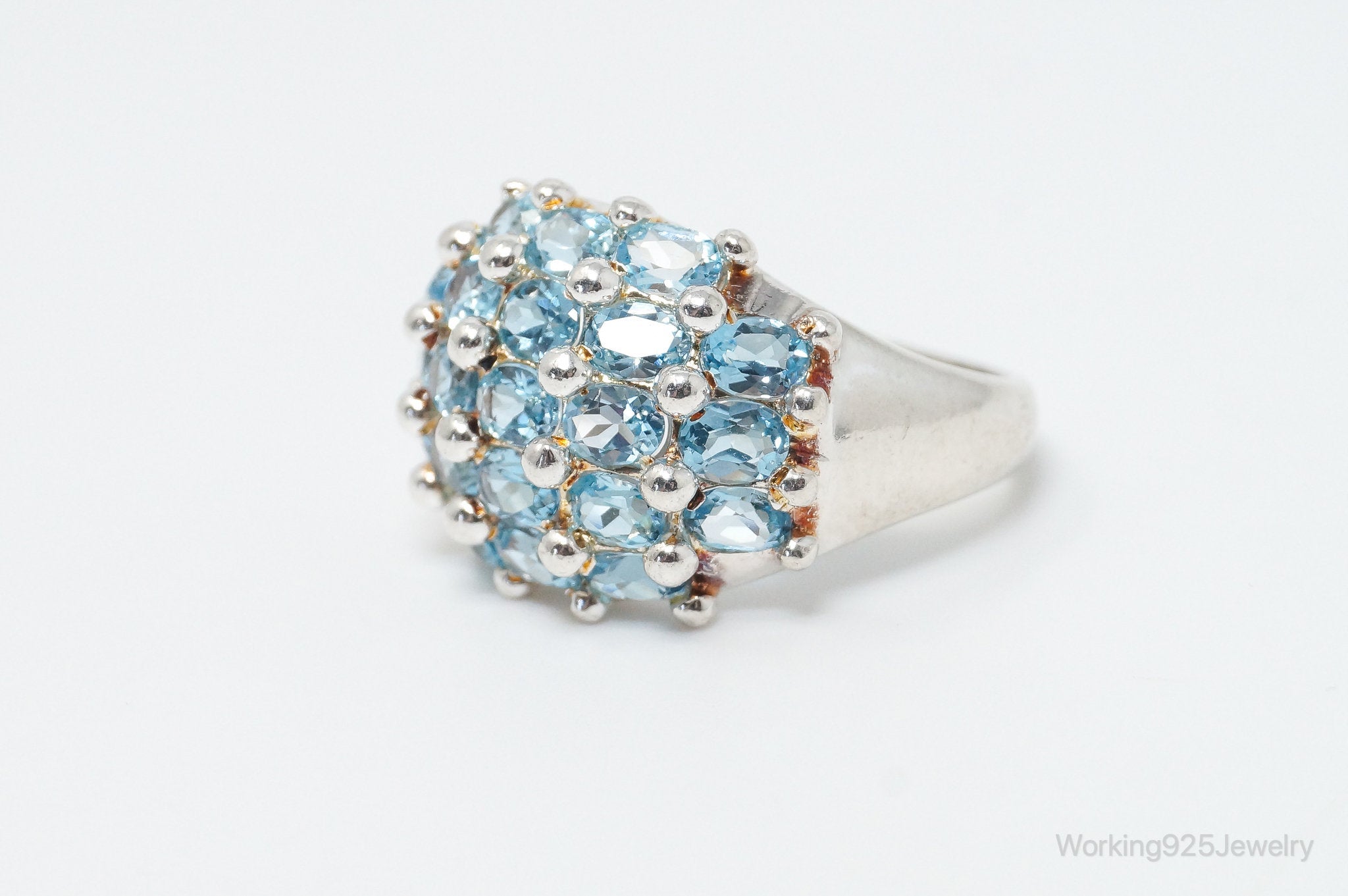 Vintage Italy Designer HAN Blue Topaz Sterling Silver Ring - Size 8.75