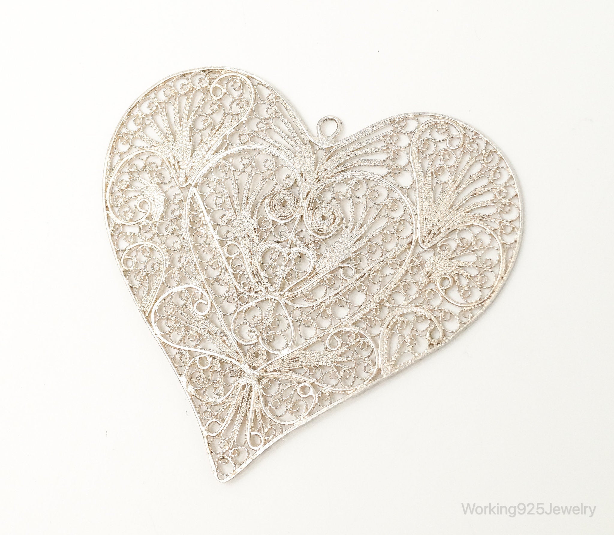 Vintage Filigree Heart Sterling Silver Large Tree Ornament