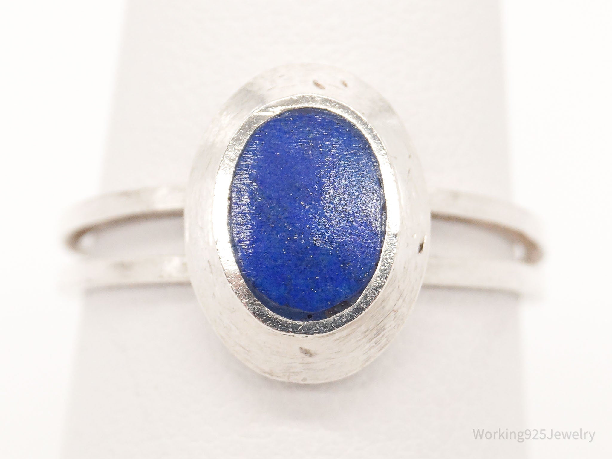 Vintage Lapis Lazuli Modernist Style Silver Ring - Size 7.5