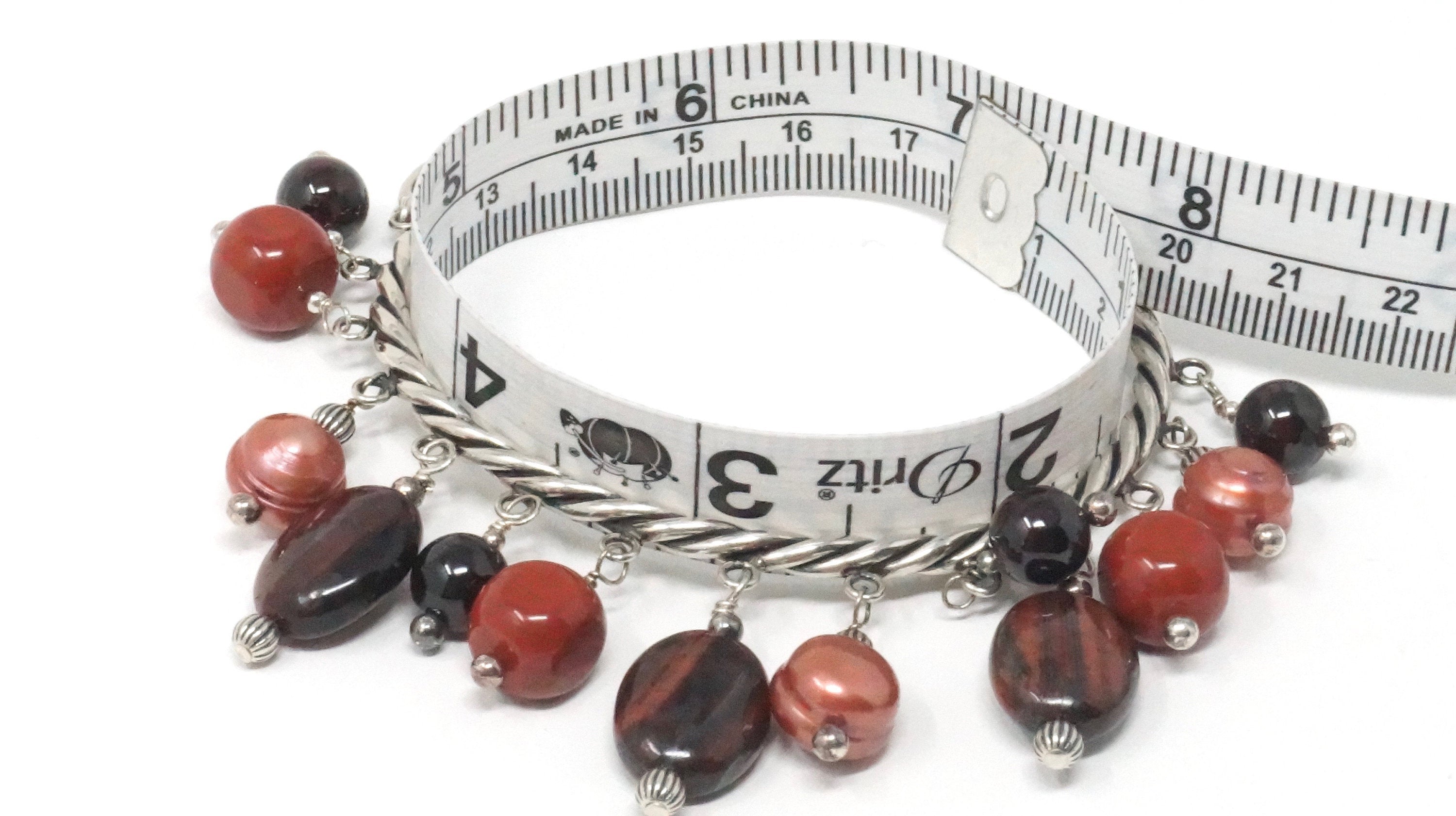 Carolyn Pollack Relios Red Tiger Eye Garnet Cable Sterling Silver Cuff Bracelet