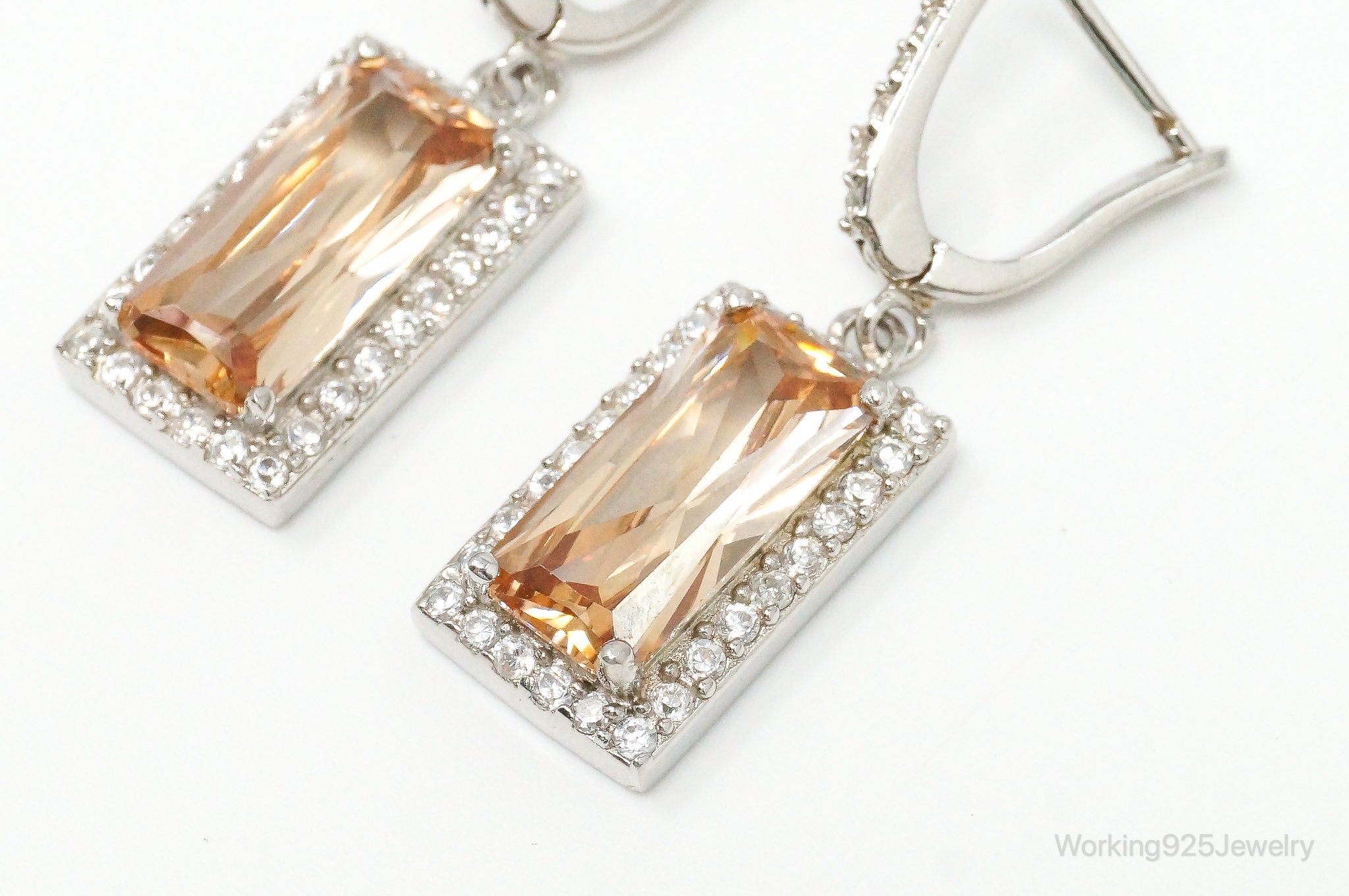 Large Citrine Cubic Zirconia Sterling Silver Earrings