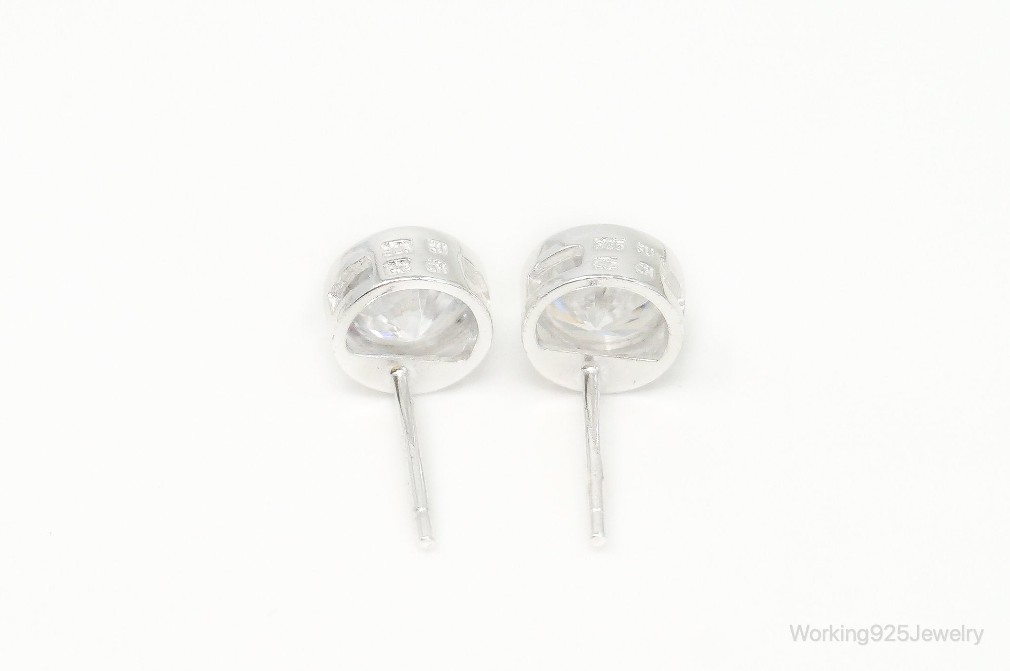 Designer SU Large Cubic Zirconia Sterling Silver Stud Post Earrings