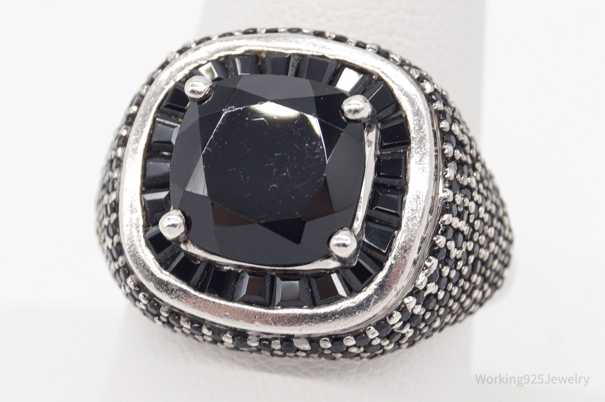 Vintage Designer Black Spinel Sterling Silver Ring - Size 8.75