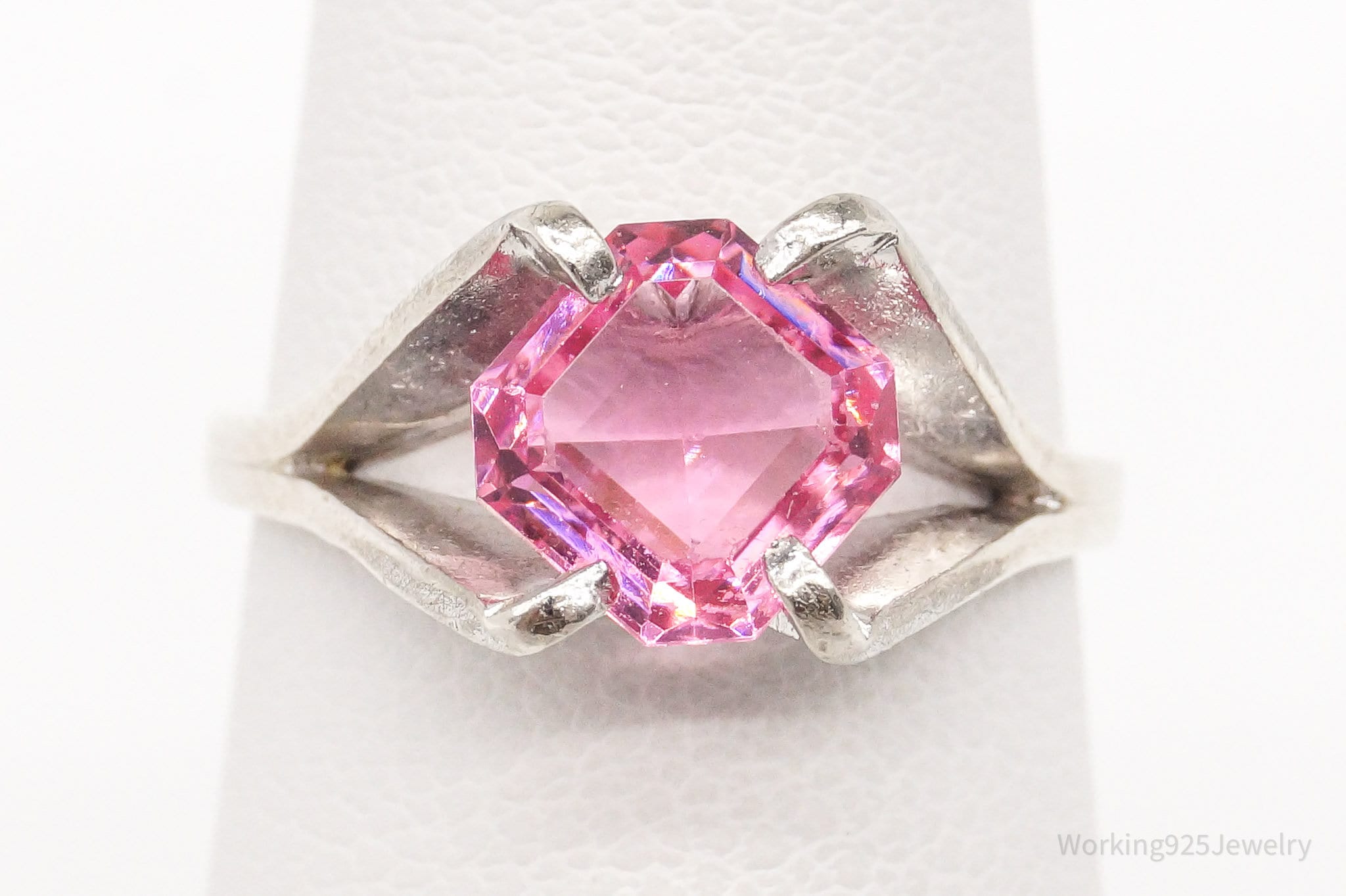 Vintage Designer Espo Pink Cubic Zirconia Sterling Silver Ring - Size 5