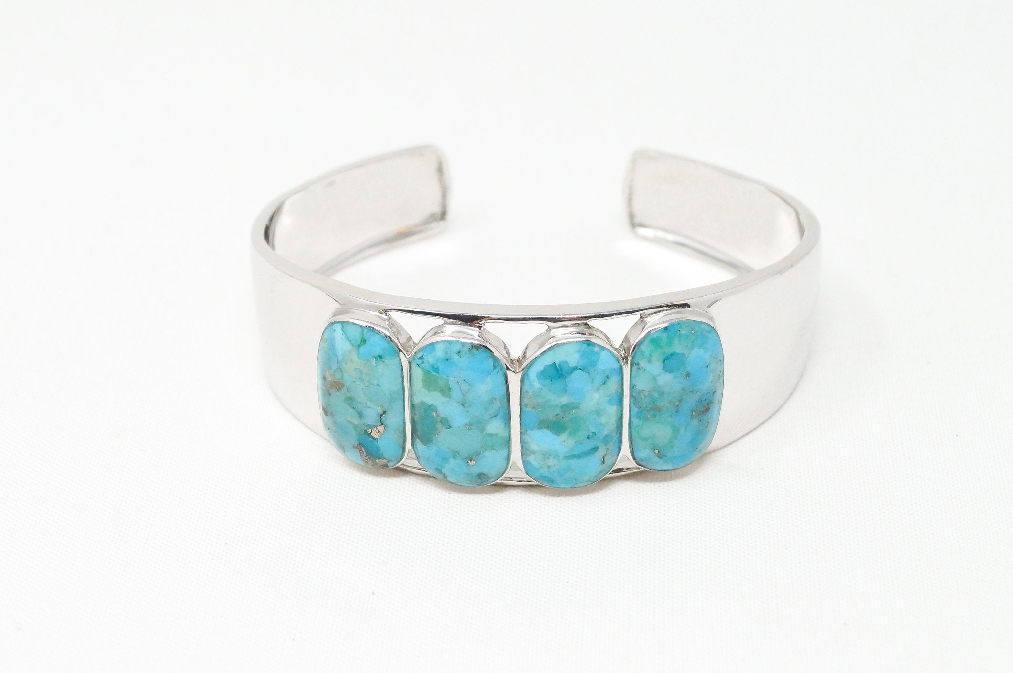 Vintage Designer BBJ Turquoise Southwestern Sterling Silver Cuff Bracelet