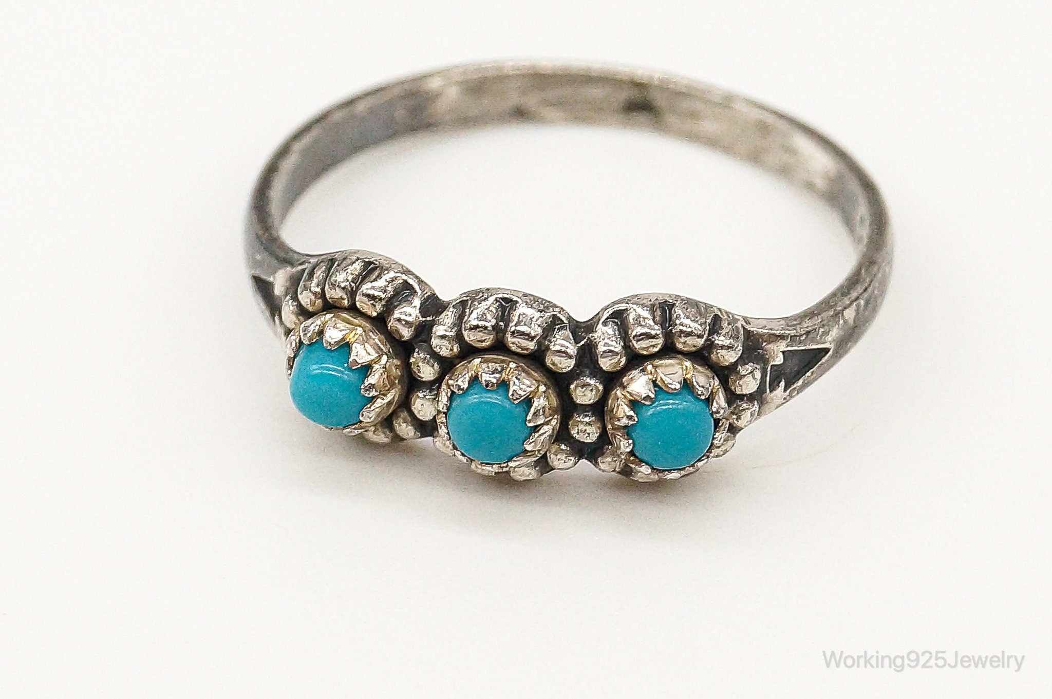 Vintage Designer Bell Trading Post Turquoise Sterling Silver Ring - Size 3