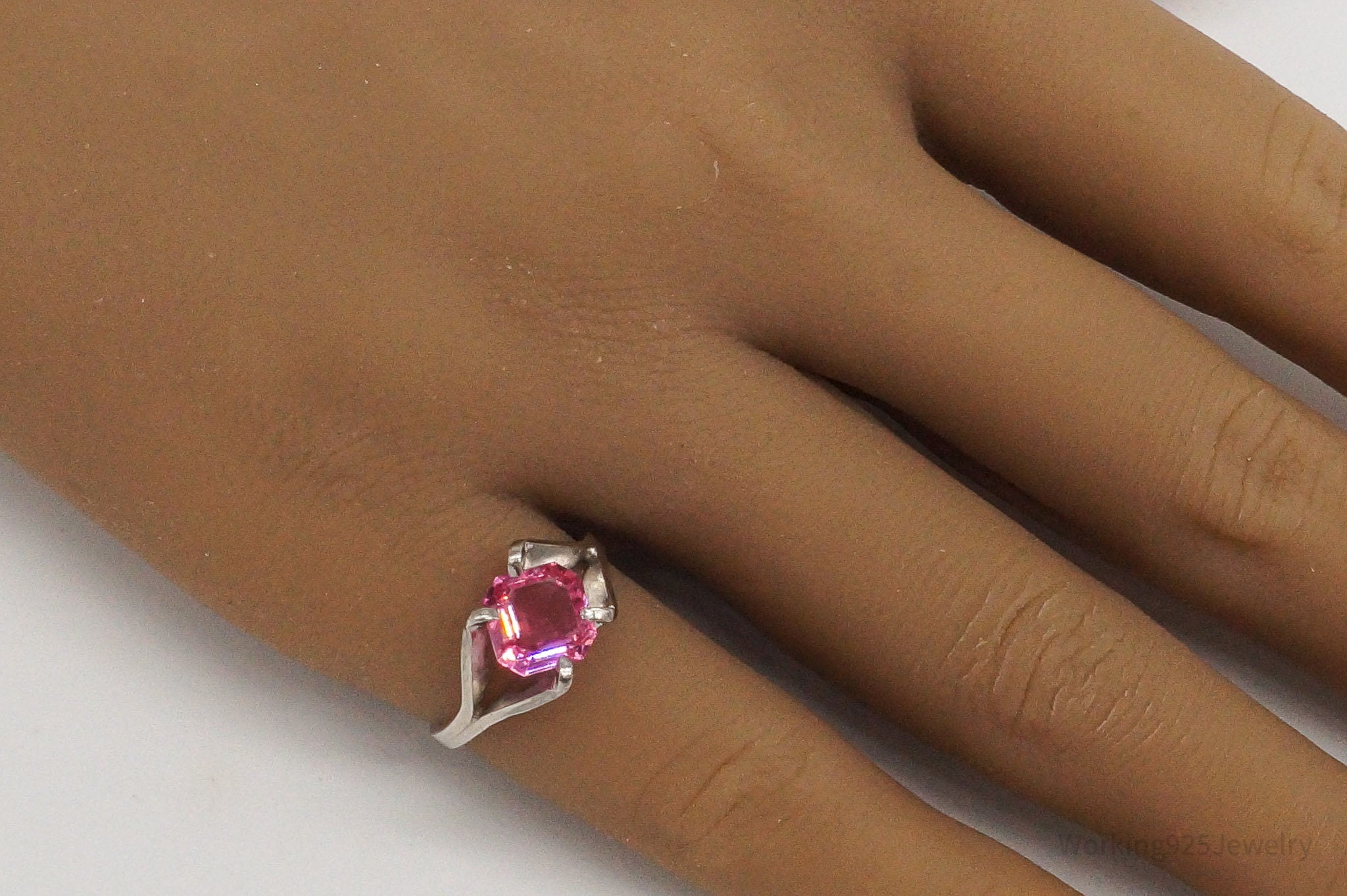 Vintage Designer Espo Pink Cubic Zirconia Sterling Silver Ring - Size 5