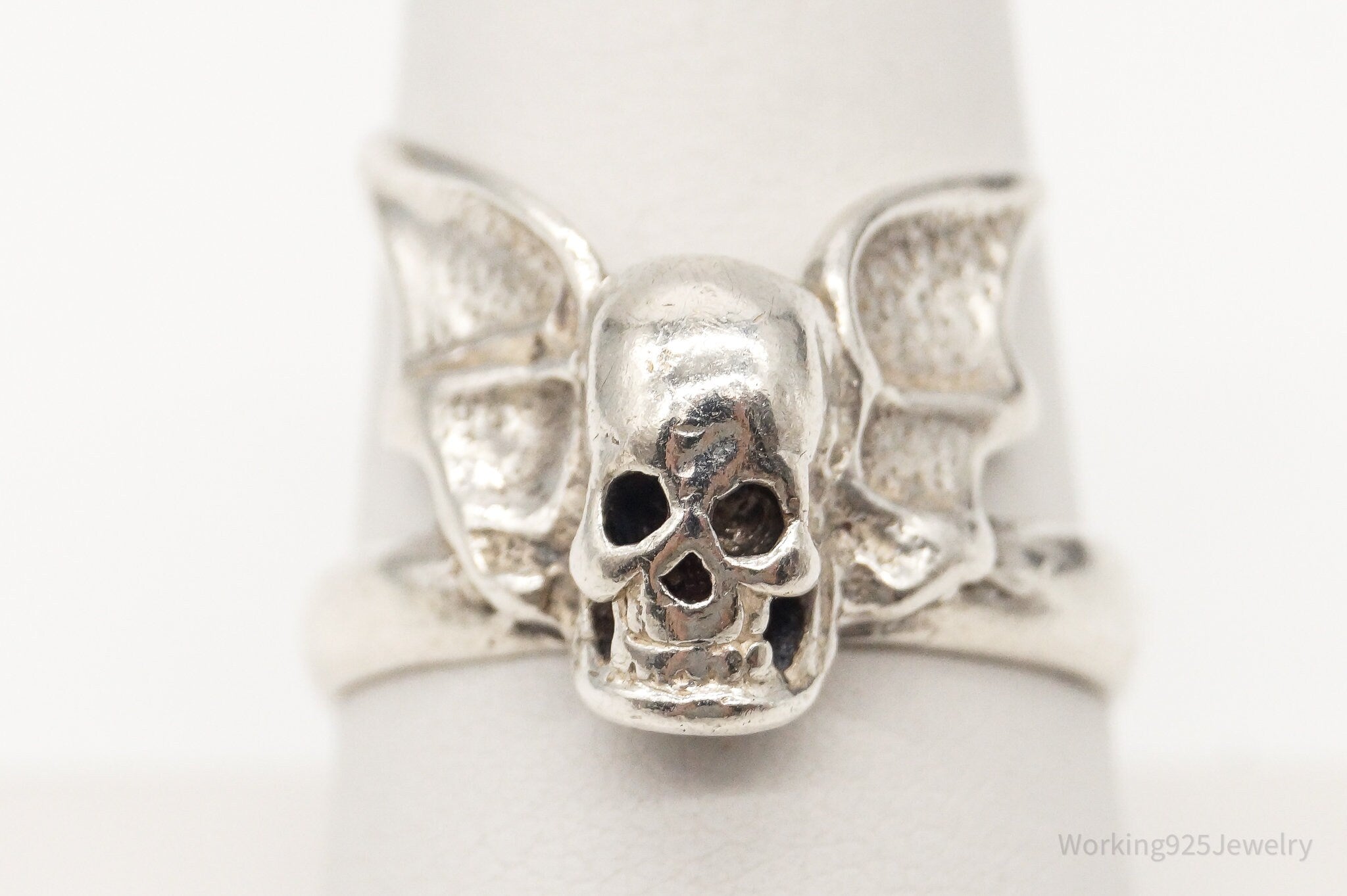 Vintage Flying Skull Sterling Silver Ring - Size 9