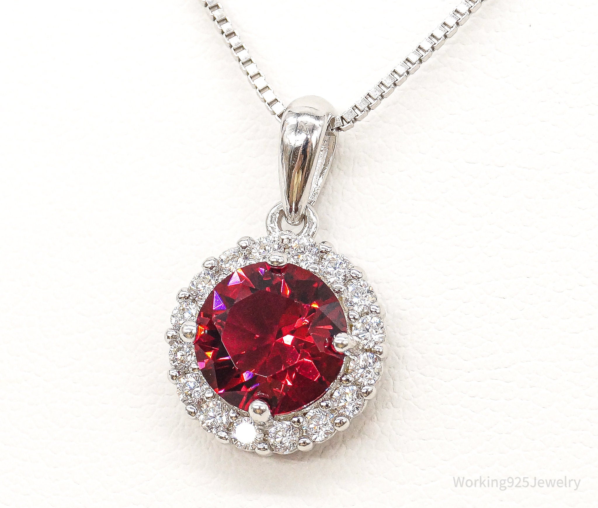 Red & White Cubic Zirconia Sterling Silver Necklace