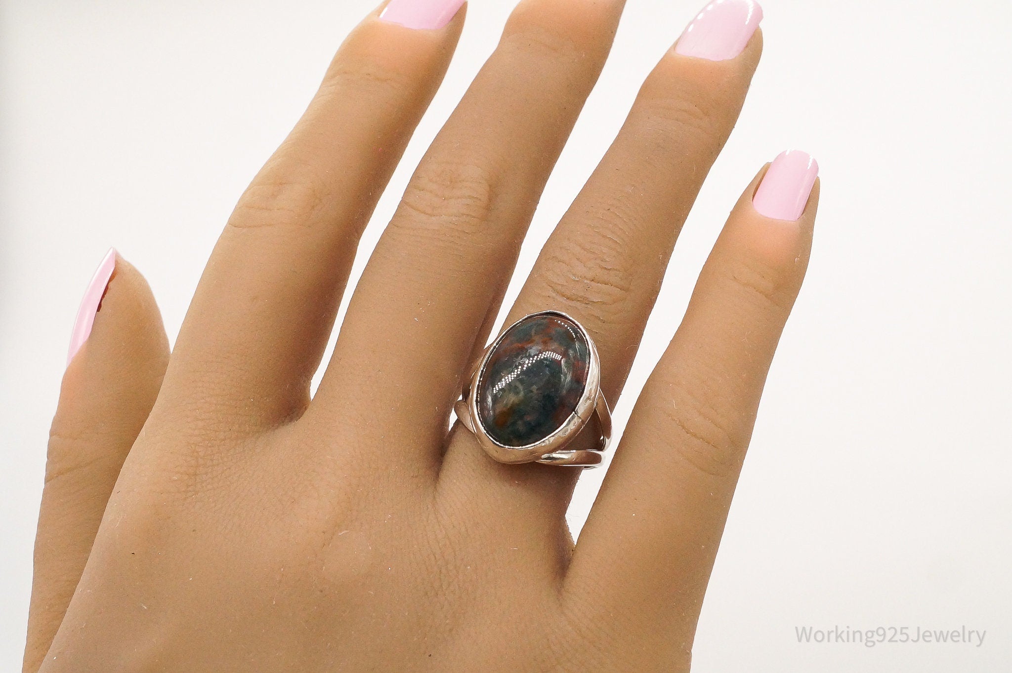 Vintage Agate Silver Ring - Size 7.75