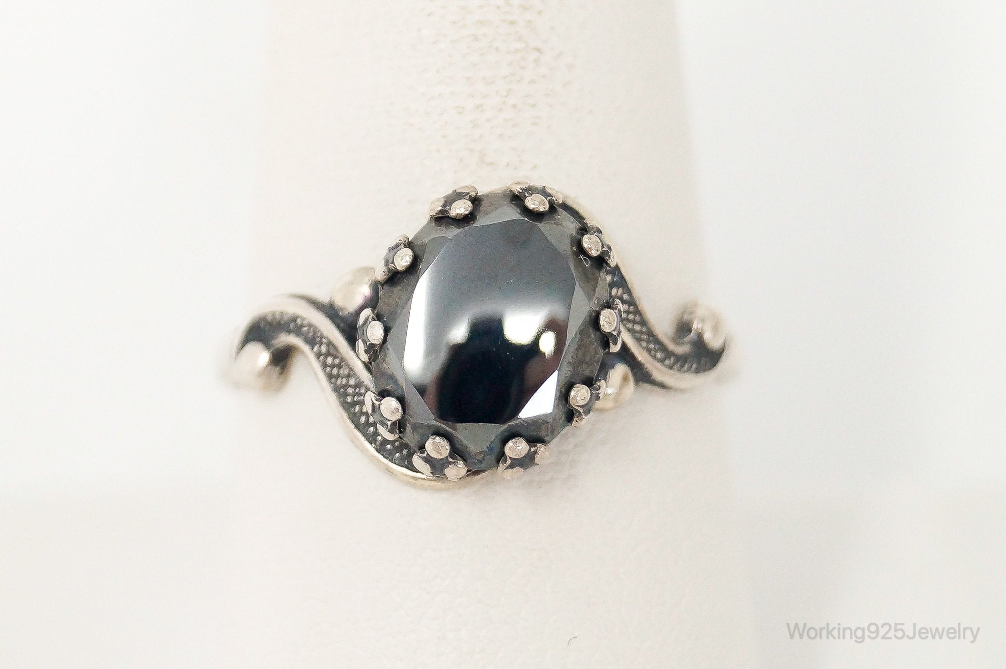 Vintage Designer WM Co Hematite Sterling Silver Ring - Size 9