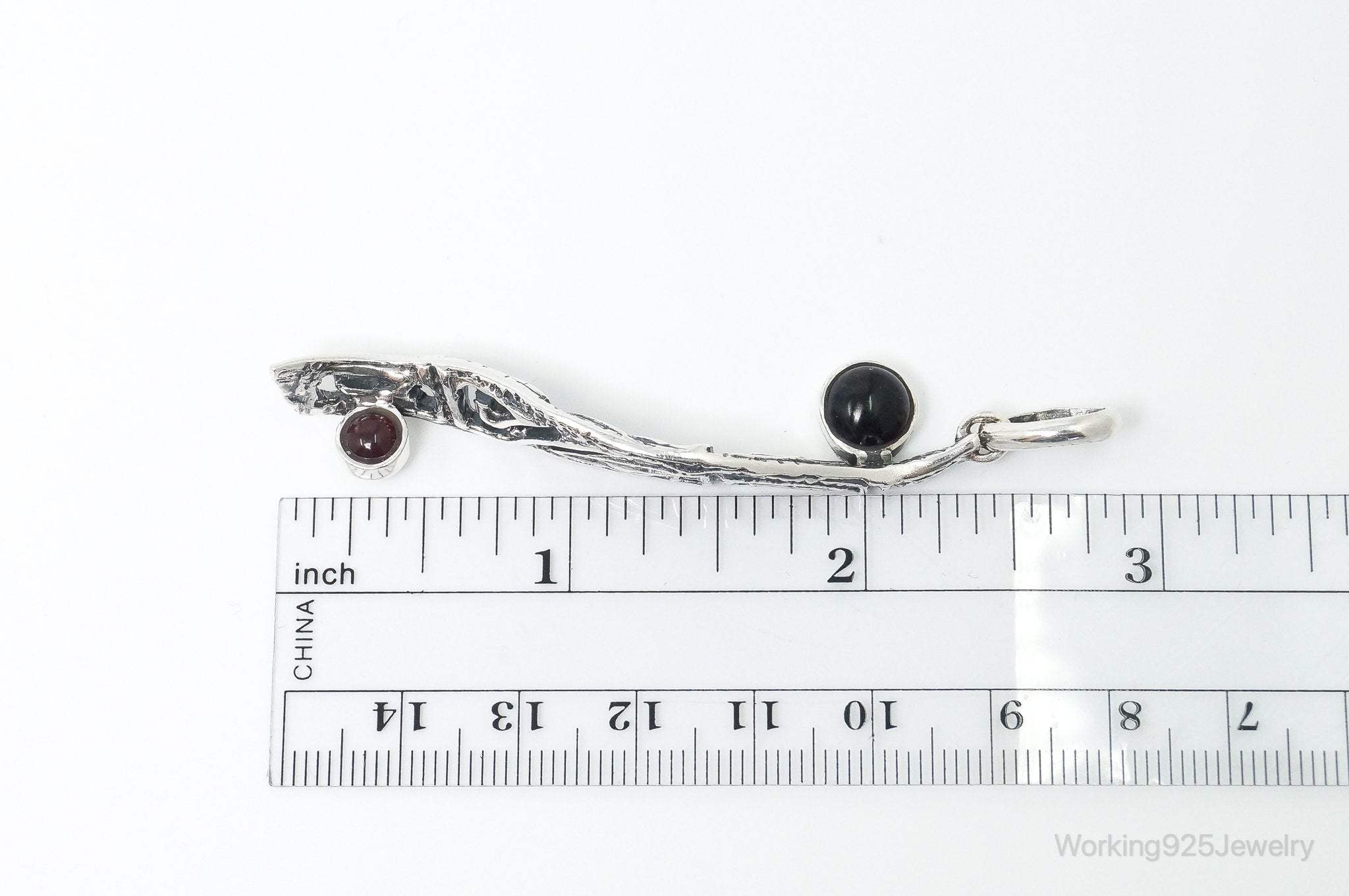 Unique Designer KARA Black Onyx Ruby Sterling Silver Necklace Pendant