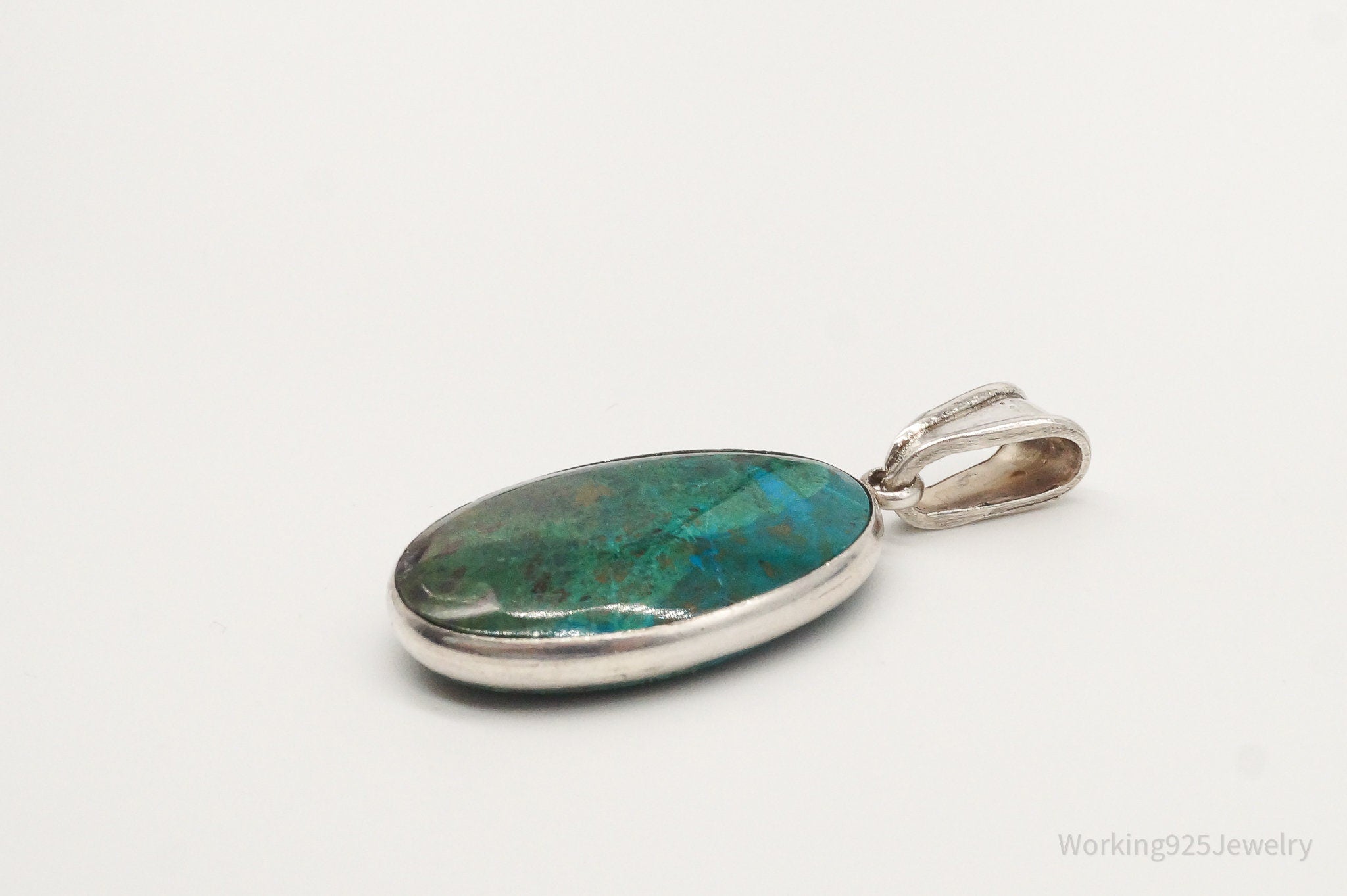 Vintage Large Chrysocolla 950 Silver Pendant