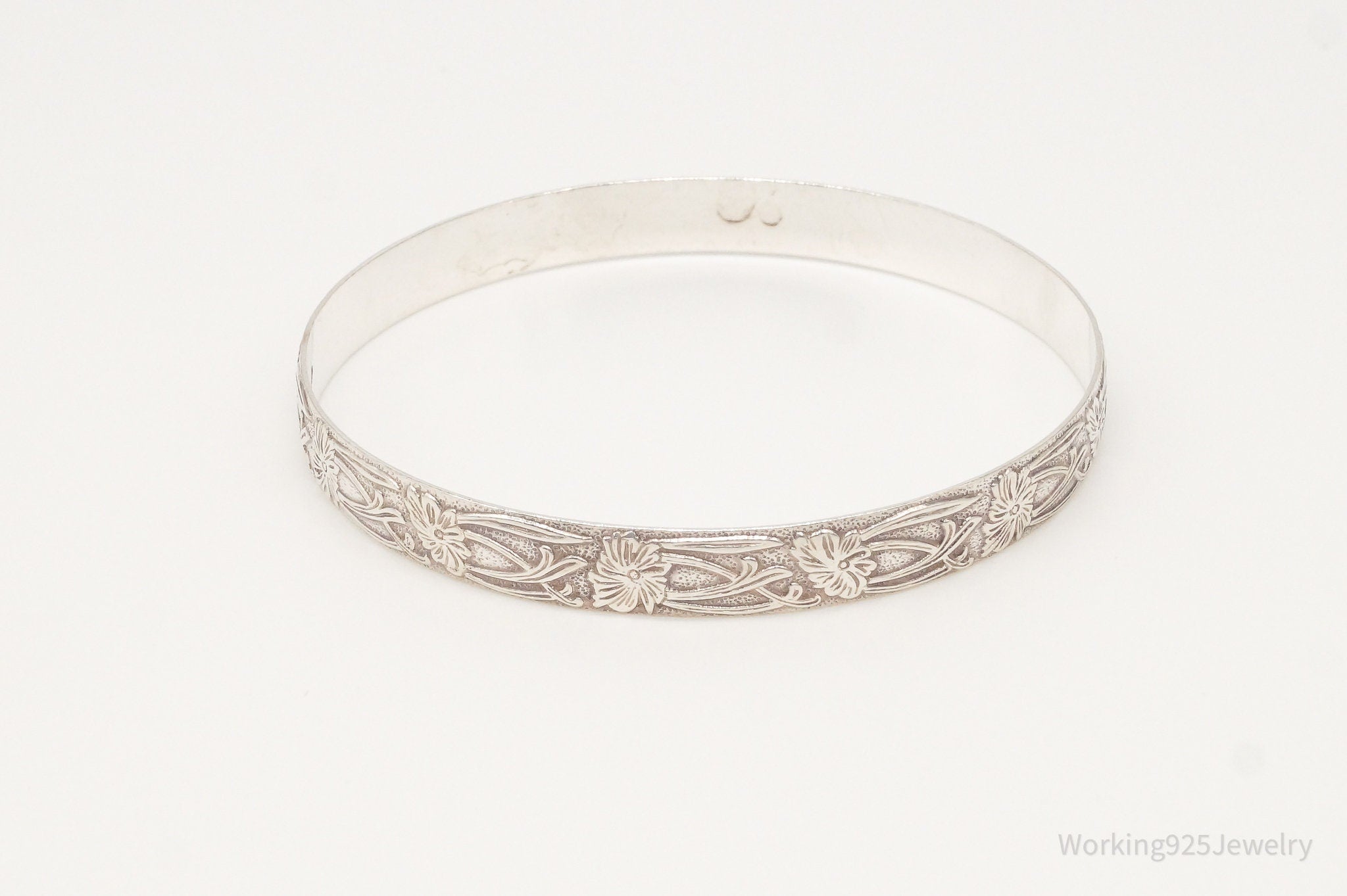 Antique Art Nouveau Floral Motif Sterling Silver Bracelet